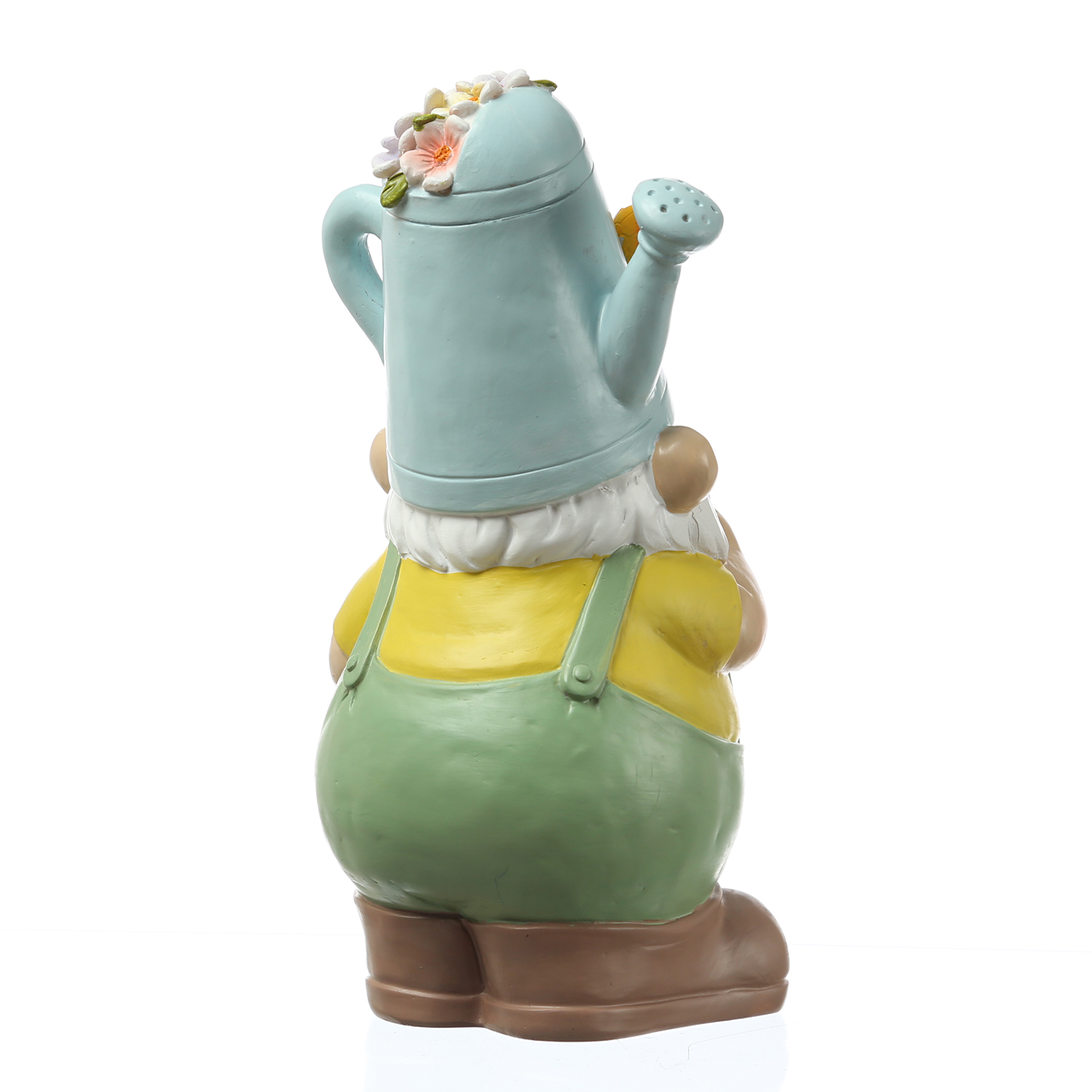 Gartenzwerg mit Gießkannen-Mütze - Zwerg mit Blumenstrauß - Gartenfigur aus Polyresin - H: 24,5cm