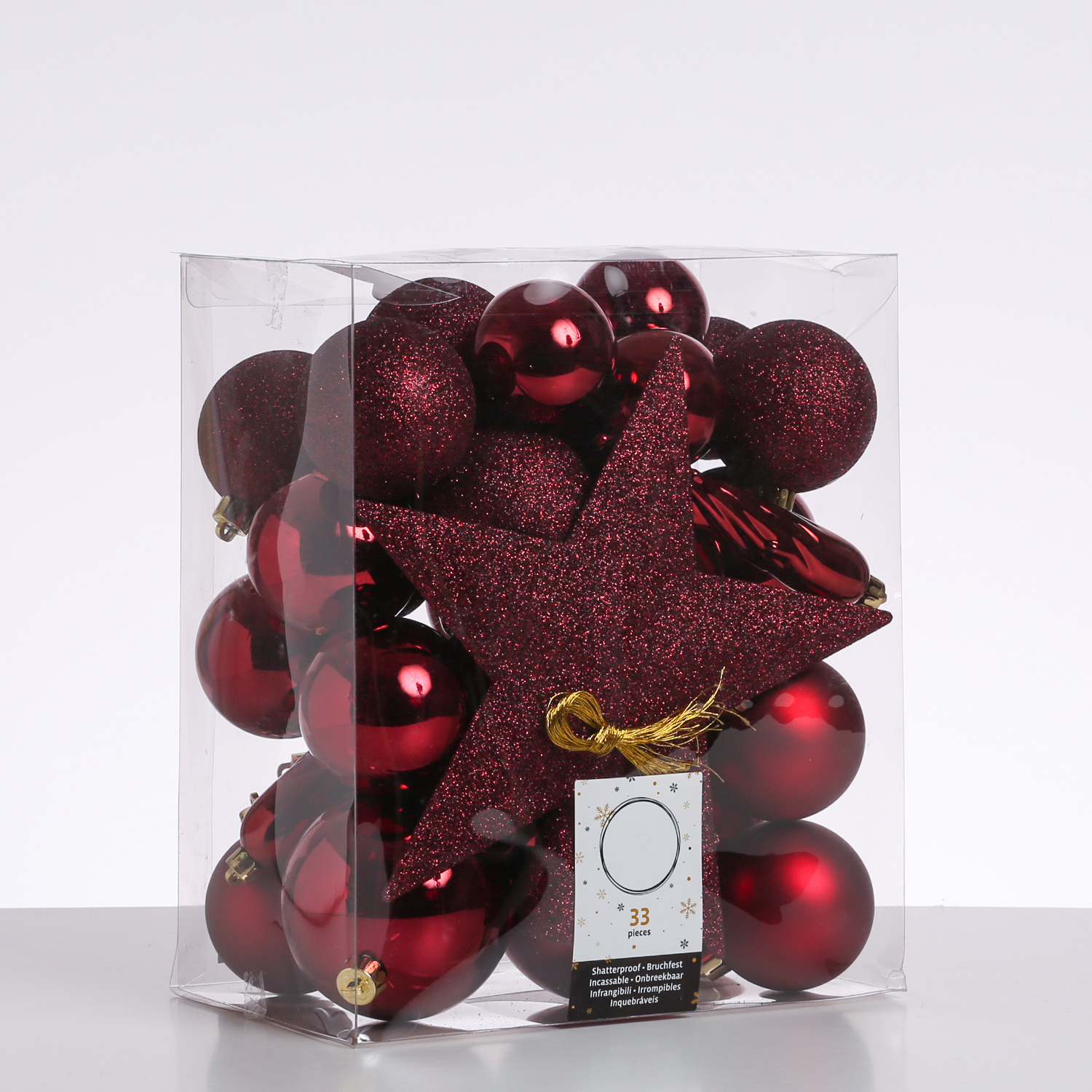 Christbaumkugel - Weihnachtsbaumkugel - bruchfest - glänzend matt glitzernd - weinrot - 33er Set Christbaumkugel - Weihnachtsbaumkugel - bruchfest - glänzend matt glitzernd - weinrot - 33er Set
