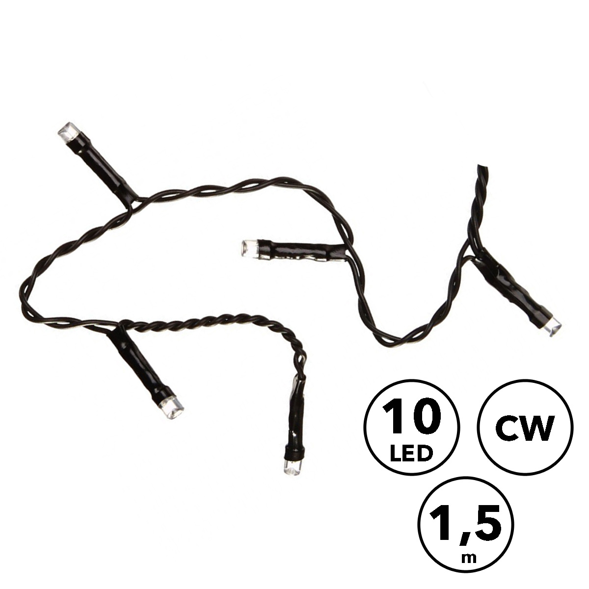 LED Lichterkette - 10 kaltweiße LED - Batteriebetrieb - L: 1,5m - für Innen - schwarzes Kabel LED Lichterkette - 10 kaltweiße LED - Batteriebetrieb - L: 1,5m - für Innen - schwarzes Kabel