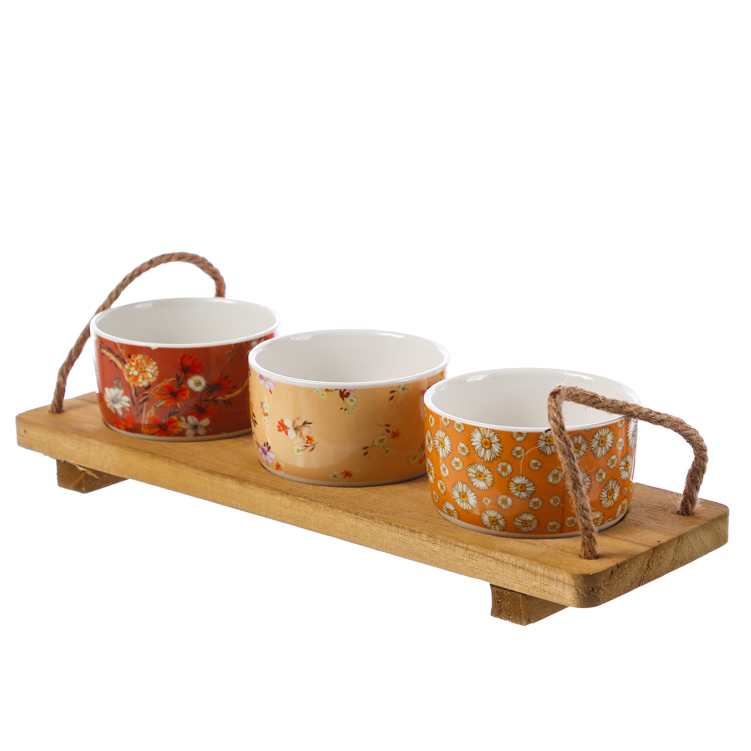 Tapas Set - Servierset - Holzbrett mit 3 Schalen - L: 36cm - Porzellan - mehrfarbig Tapas Set - Servierset - Holzbrett mit 3 Schalen - L: 36cm - Porzellan - mehrfarbig