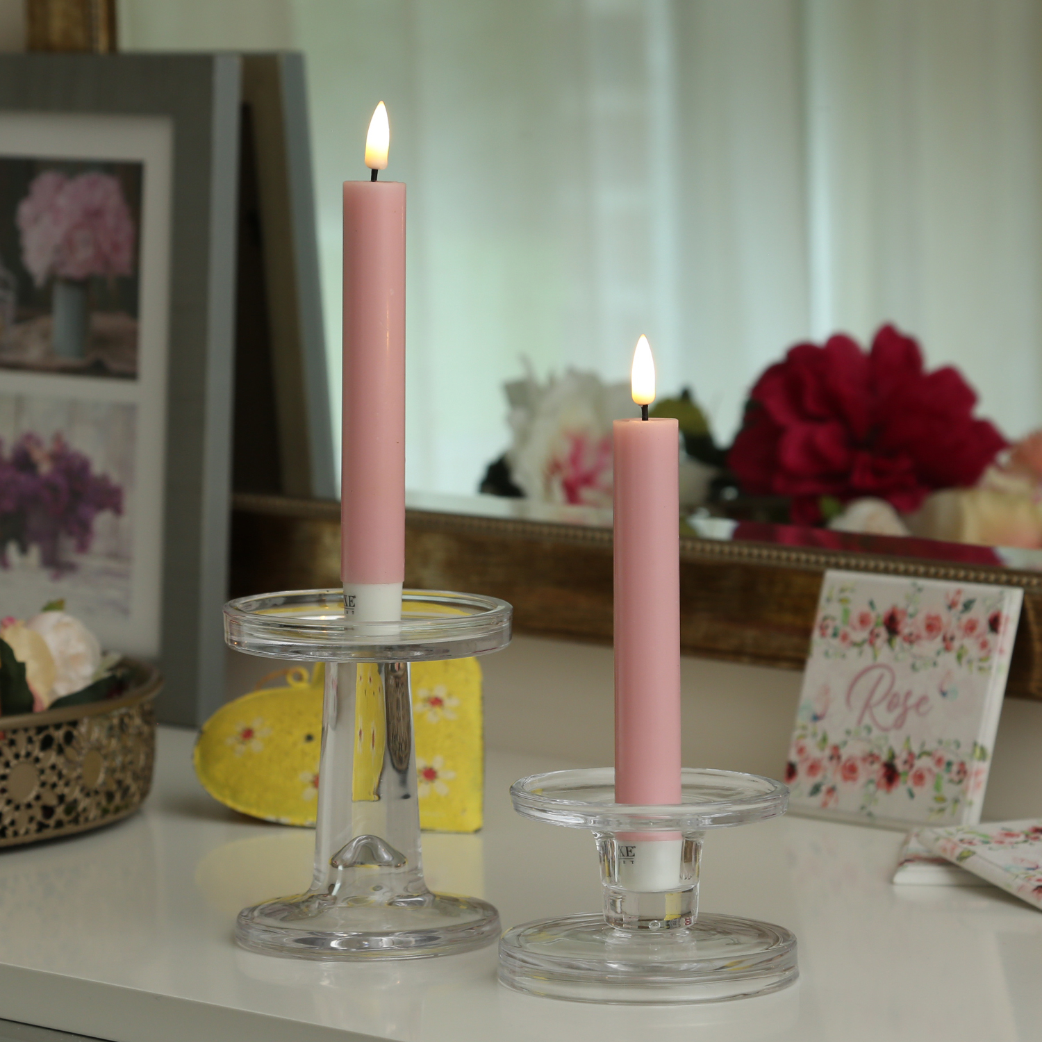 LED Stabkerzen MIA - Echtwachs - realistische 3D Flamme - H: 15cm - Batteriebetrieb - rosa - 2 Stk LED Stabkerzen MIA - Echtwachs - realistische 3D Flamme - H: 15cm - Batteriebetrieb - rosa - 2 Stk