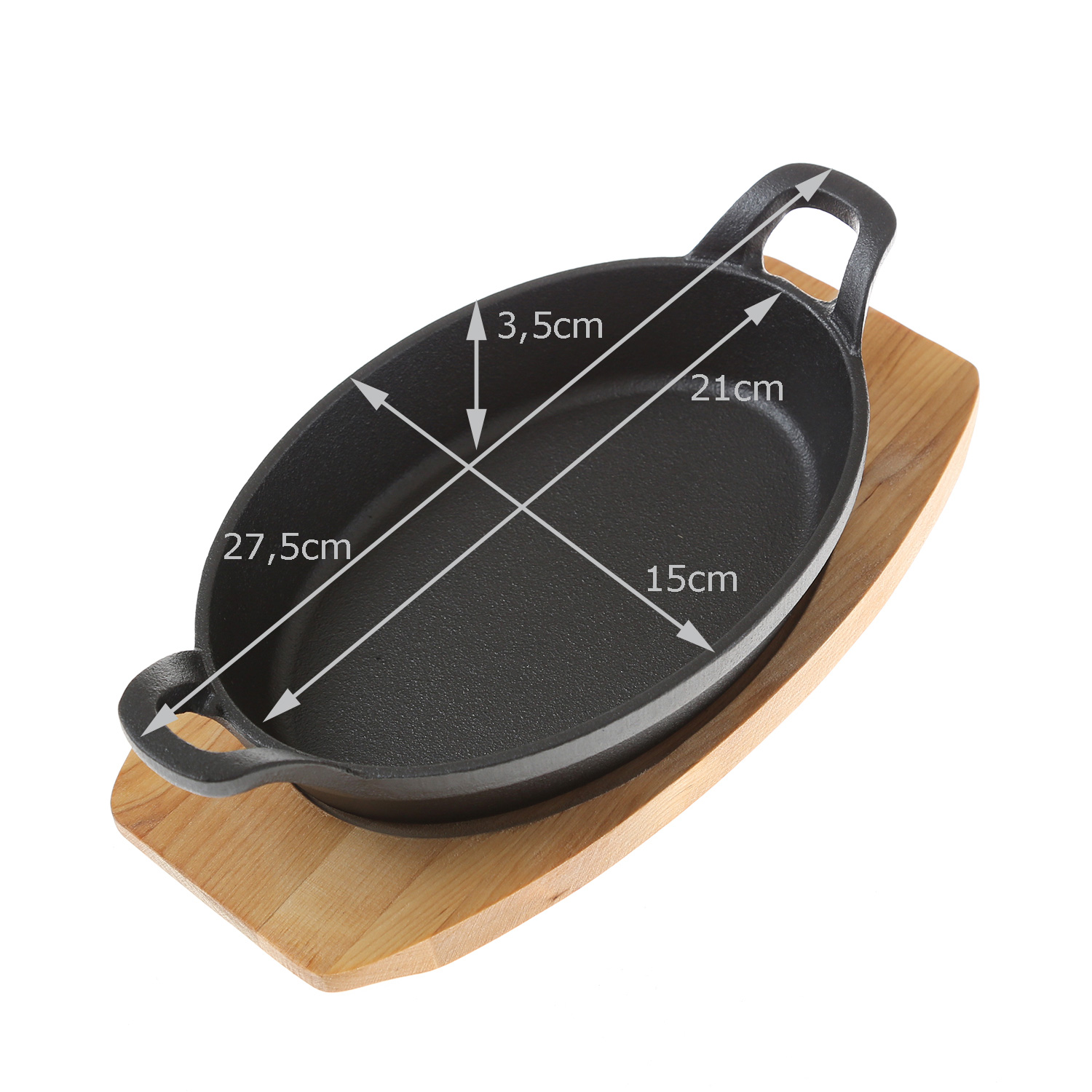 Feuerpfännchen 21 x 15,5 cm mit 2 Henkel - Gusspfanne aus hochwertigem Gusseisen - Servierpfanne