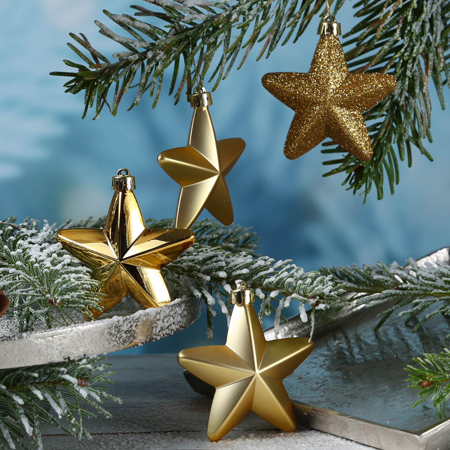 Christbaumschmuck STERN - Weihnachtsschmuck - bruchfest - glänzend matt glitzernd - gold - 6er Set Christbaumschmuck STERN - Weihnachtsschmuck - bruchfest - glänzend matt glitzernd - gold - 6er Set