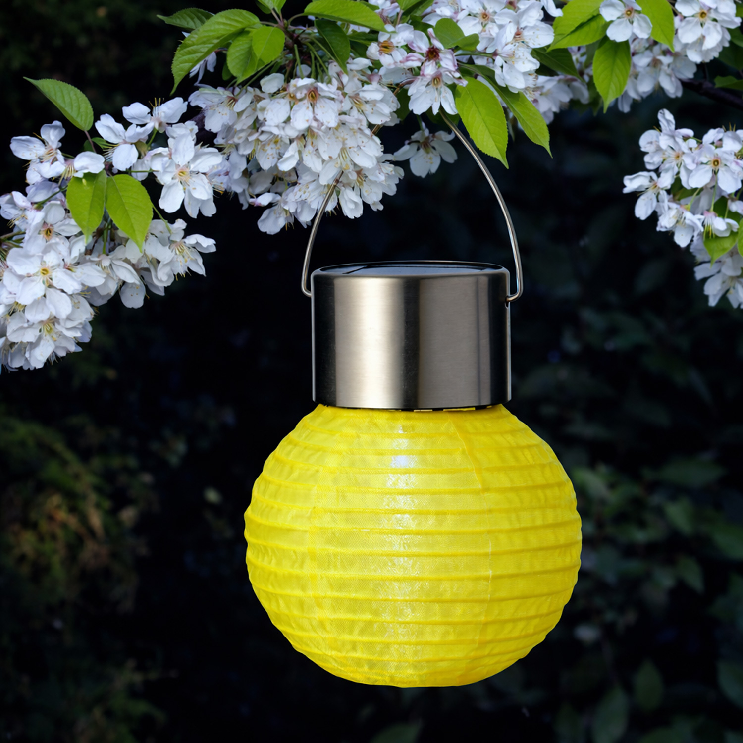LED Solar Mini Lampion - kaltweiße LED - H: 9,5cm - D: 7cm - Lichtsensor - gelb