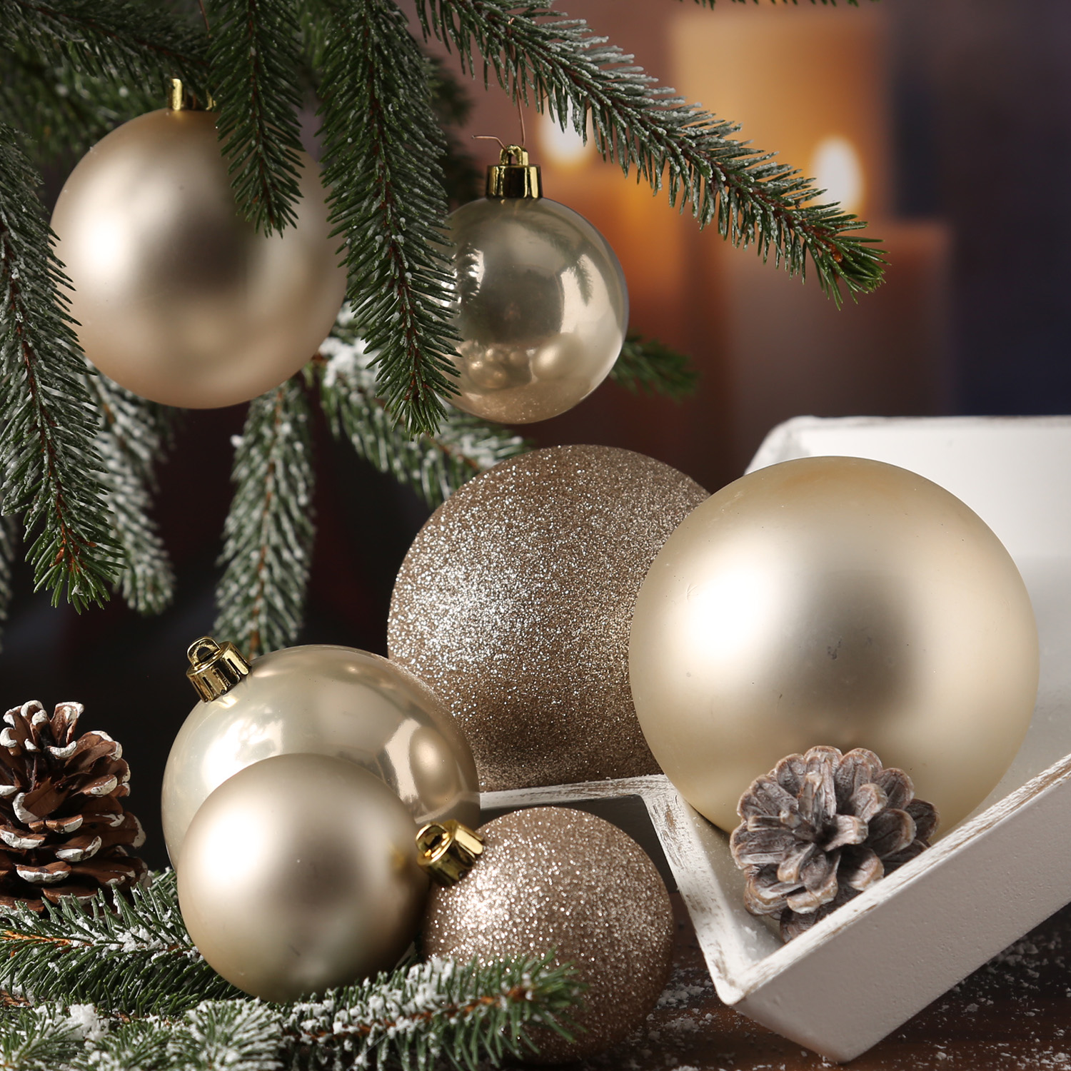 Christbaumkugel - Weihnachtsbaumkugel - bruchfest - glänzend matt glitzernd - champagner - 26er Set Christbaumkugel - Weihnachtsbaumkugel - bruchfest - glänzend matt glitzernd - champagner - 26er Set
