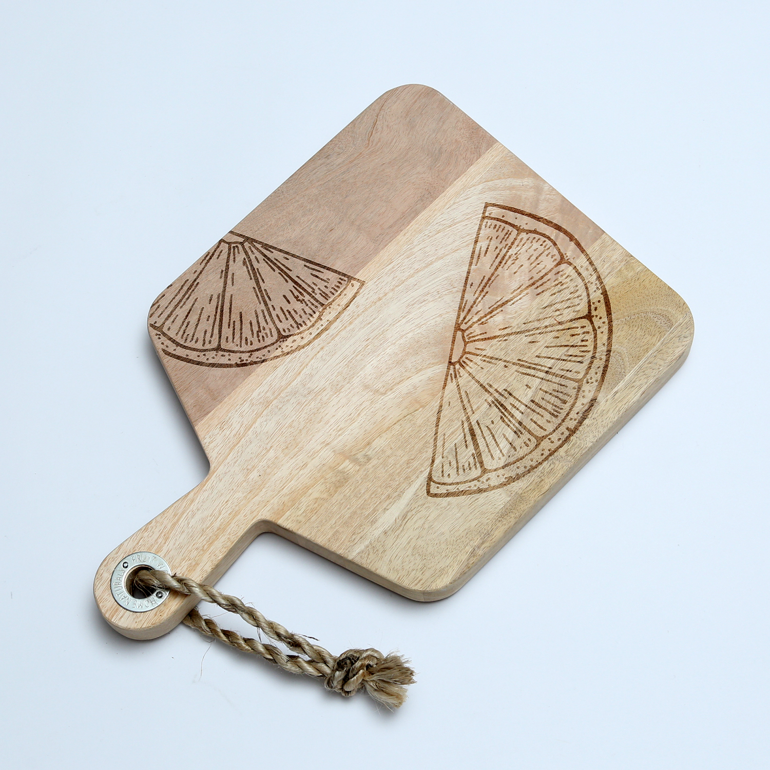 Schneidebrett - Vesperbrett - Mangoholz - Kordel - L: 38cm - Zitronenmotiv Scheibe - natur Schneidebrett - Vesperbrett - Mangoholz - Kordel - L: 38cm - Zitronenmotiv Scheibe - natur
