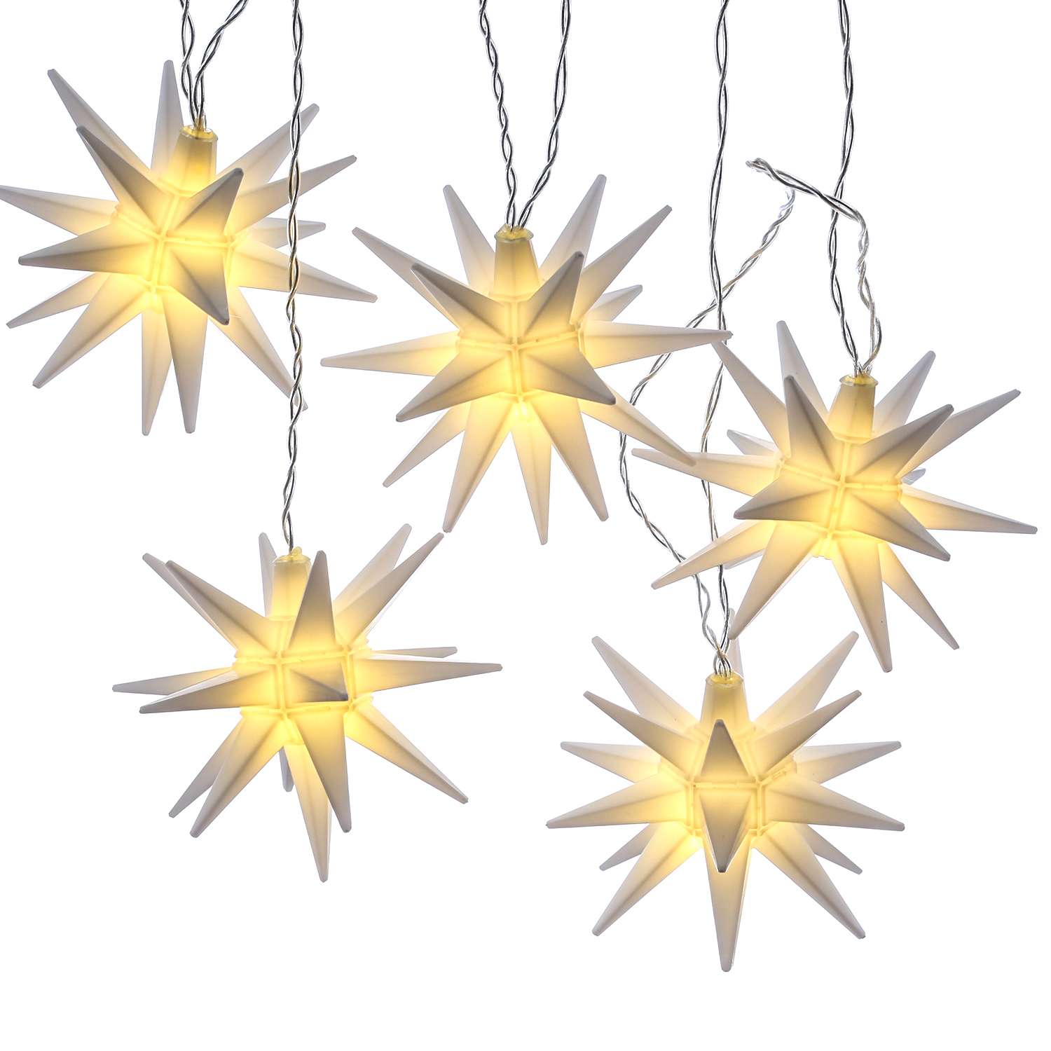 LED Lichterkette 3D Sterne - 5 warmweiße LED - L: 1,60m - Timer - Batterie - für Außen - weiß LED Lichterkette 3D Sterne - 5 warmweiße LED - L: 1,60m - Timer - Batterie - für Außen - weiß