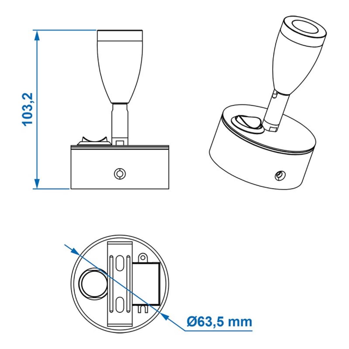 Aufbauspot LED -  schwenkbar 12V 160lm Ø65x70-110mm