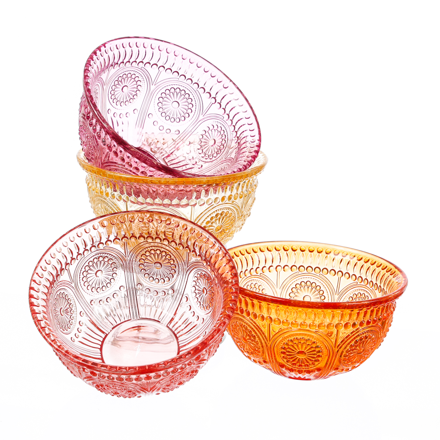 Glasschale Vintage mit Blumenmuster - Dessert/Snack Schüssel - D: 12,7cm - 210ml - Bohostil - orange