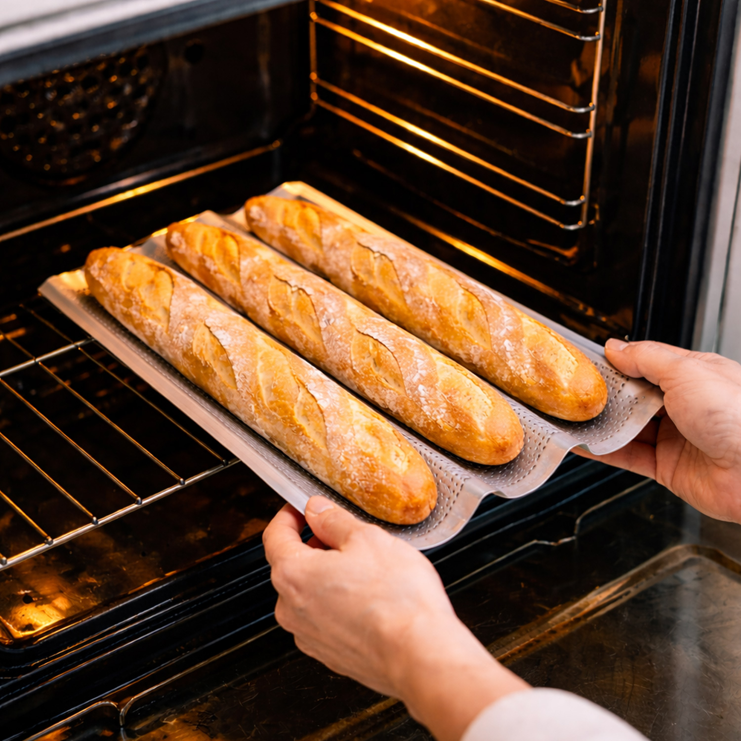 Baguetteblech für 3 Brote - Ideal für Knoblauch-/Kräuterbaguette - 38cm - Edelstahl
