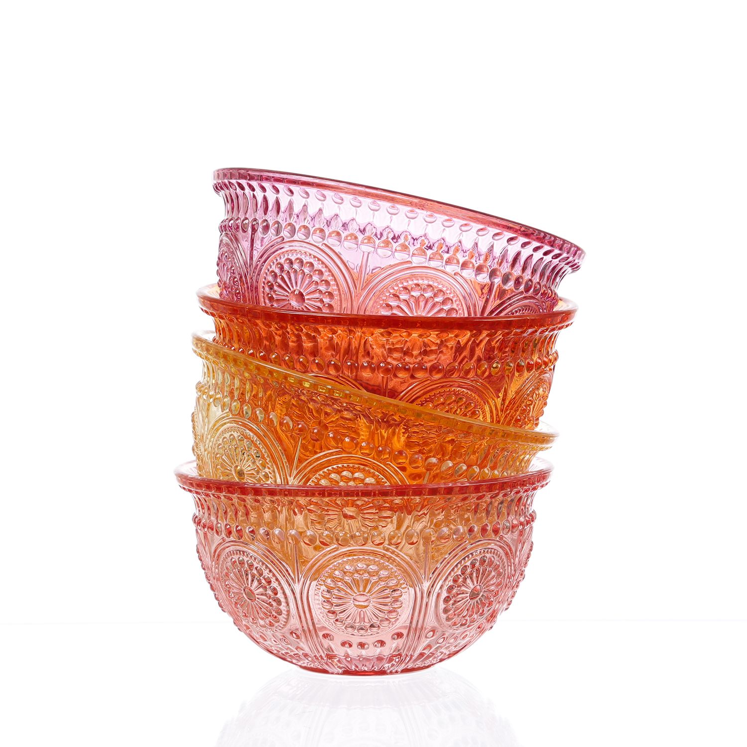 Glasschale Vintage mit Blumenmuster - Dessert/Snack Schüssel - D: 12,7cm - 210ml - Bohostil - orange