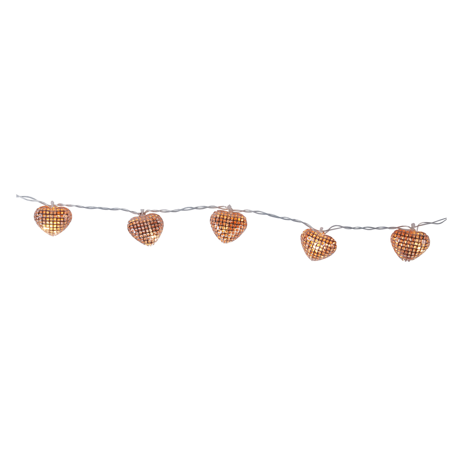 LED-Lichterkette mit Herzen - 10 warmweiße LED - Batteriebetrieb - Timer - 0,90m - kupferfarben