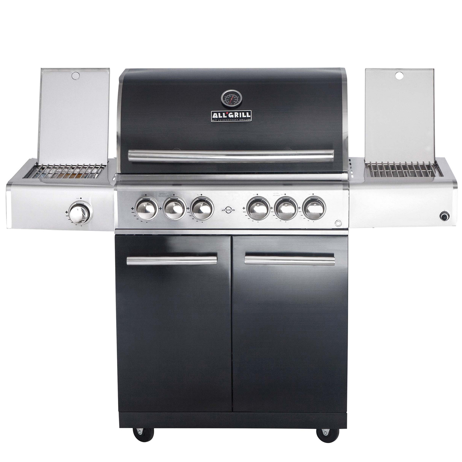 CHEF Paket L2 schwarz 4 Brenner Backburner Seitenkocher Steakzone GRATIS: Cover, Grillplatte, Spieß