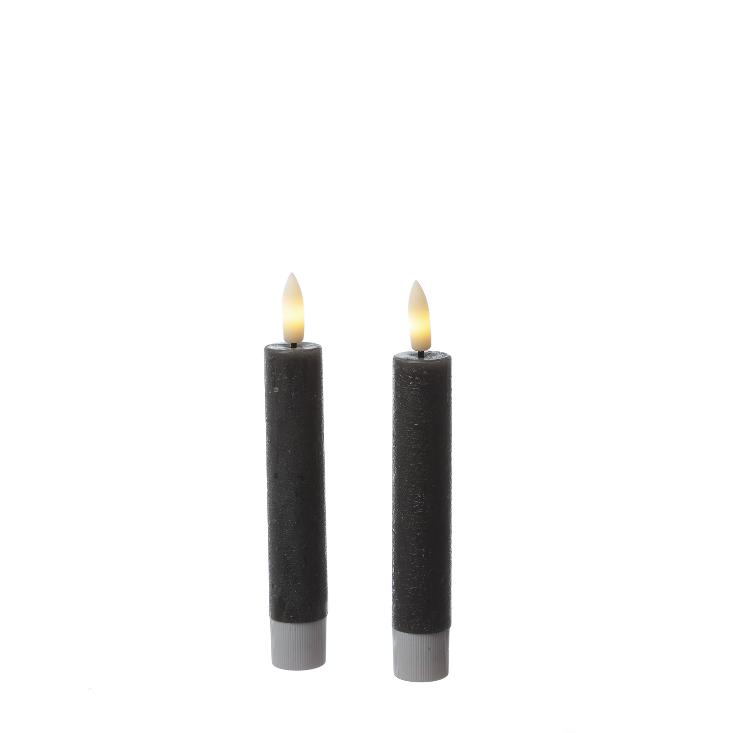 LED Stabkerzen LINA - Rustik-Optik - Echtwachs - 3D Flamme - H: 14cm - Timer - grau - 2er Set LED Stabkerzen LINA - Rustik-Optik - Echtwachs - 3D Flamme - H: 14cm - Timer - grau - 2er Set