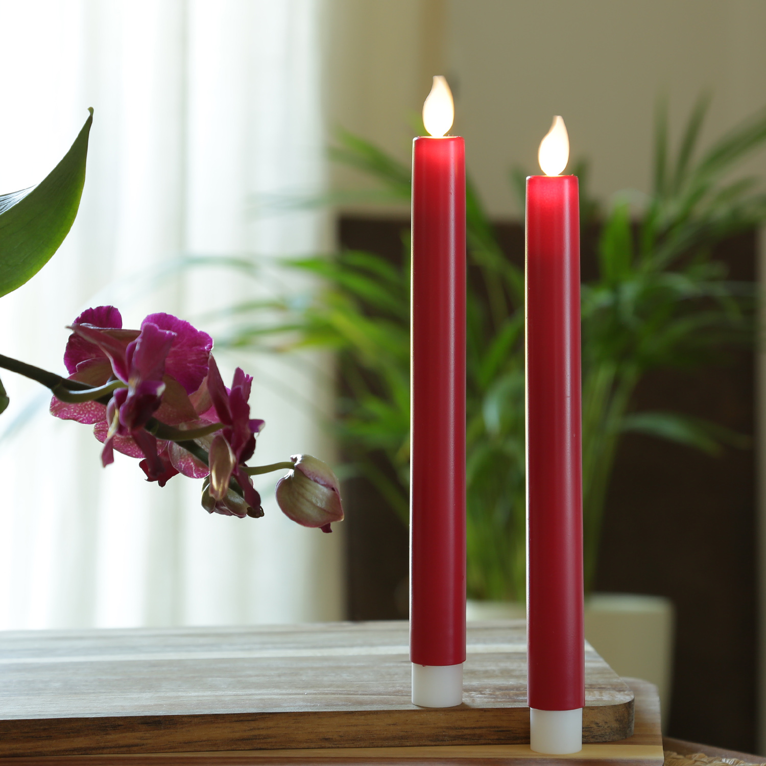 LED Stabkerzen - Kunststoff - bewegliche Flamme - Timer - H: 24cm - rot - 2er Set LED Stabkerzen - Kunststoff - bewegliche Flamme - Timer - H: 24cm - rot - 2er Set