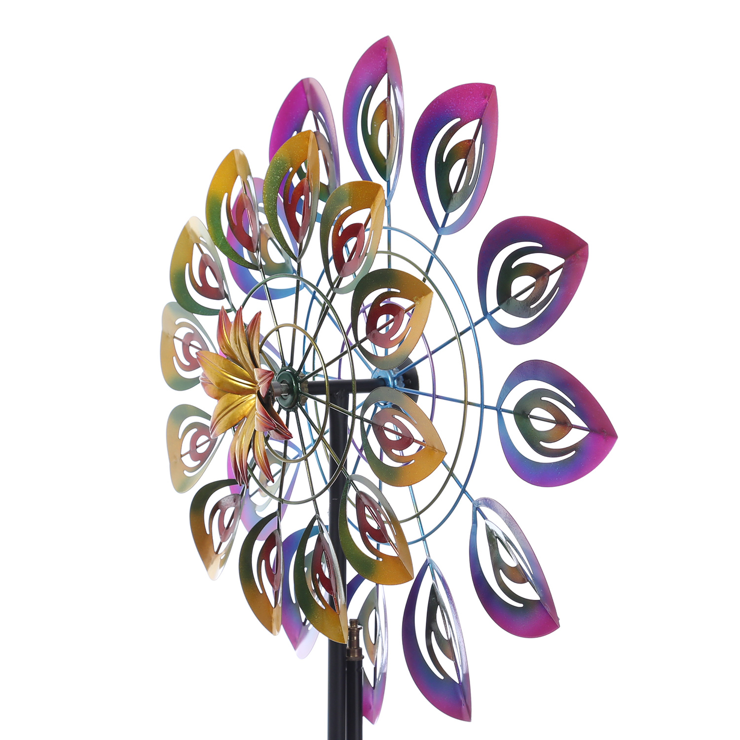 Doppel Windrad - Gartendeko - Metall - Erdspieß - H: 1,83m - bunt