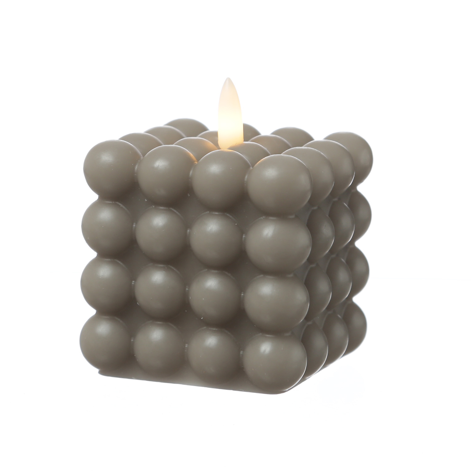 LED Kerze Bubble - Würfelkerze - Echtwachs - realistische 3D Flamme - H: 9,5cm - Timer - grau LED Kerze Bubble - Würfelkerze - Echtwachs - realistische 3D Flamme - H: 9,5cm - Timer - grau