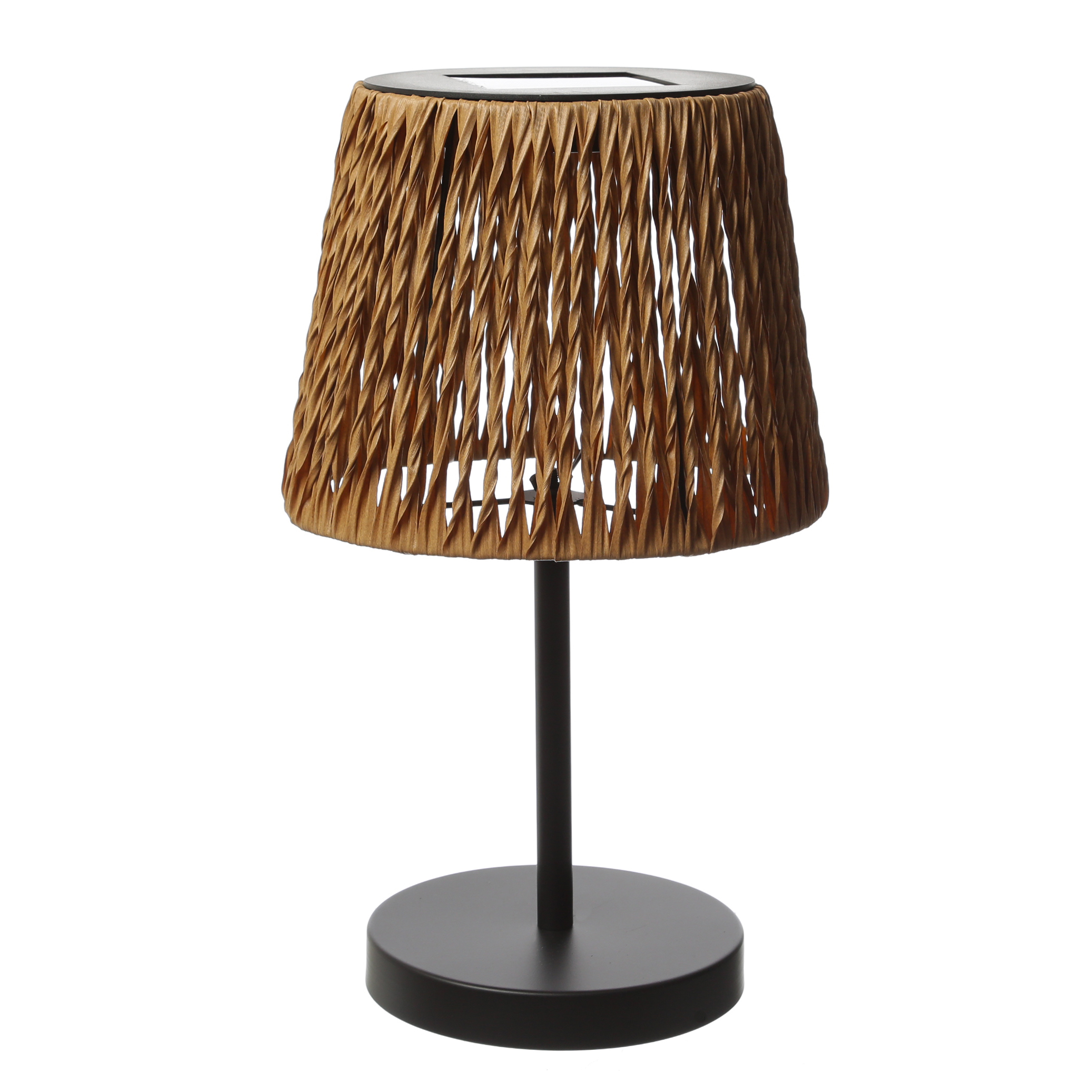 LED Solar Tischleuchte in Rattan-Optik - warmweiße LED - H: 48cm - Lichtsensor