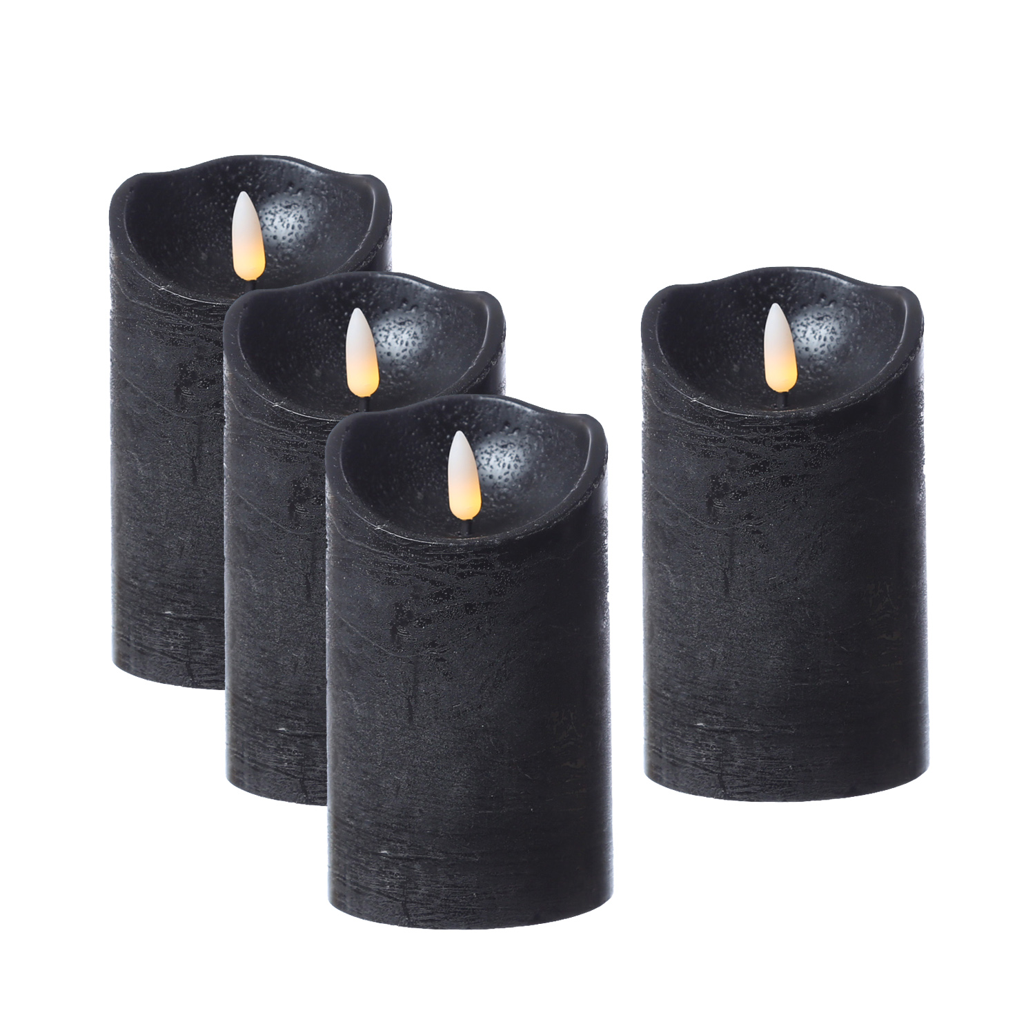 LED Stumpenkerzen RUSTIC - Echtwachs - warmweiße 3D Flamme - H: 12,5cm - Timer - schwarz - 4er Set LED Stumpenkerzen RUSTIC - Echtwachs - warmweiße 3D Flamme - H: 12,5cm - Timer - schwarz - 4er Set