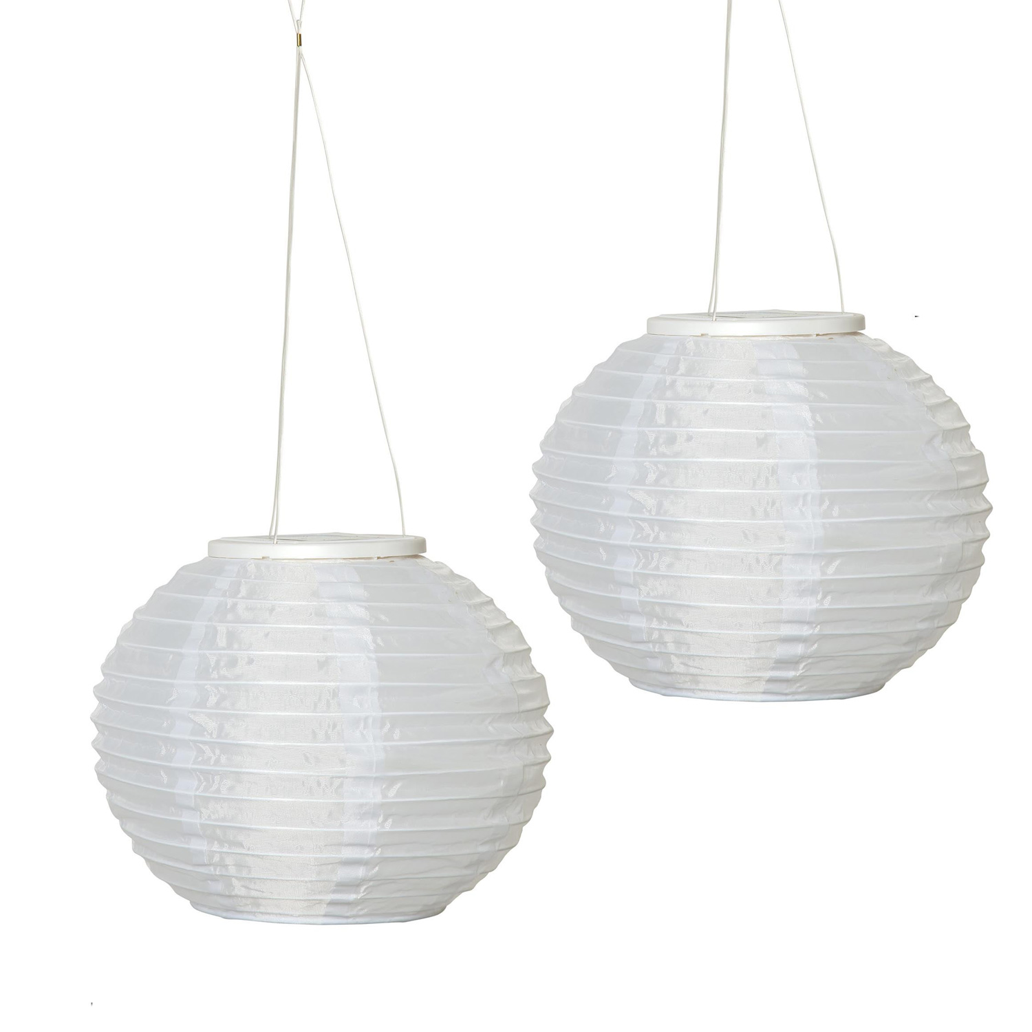 LED Solar Lampions - warmweiße LED - H: 21cm - D: 25cm - Lichtsensor - weiß - 2er Set