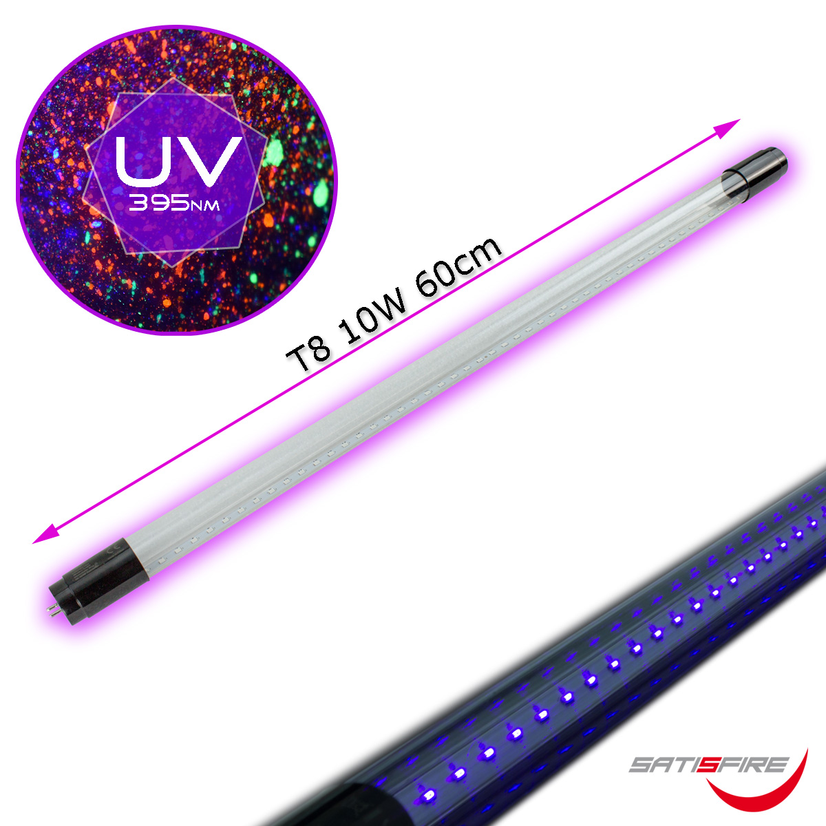 UV Schwarzlichtröhre 60cm - LED Fassungen - T8 - 230V - 10W UV Schwarzlichtröhre 60cm - LED Fassungen - T8 - 230V - 10W