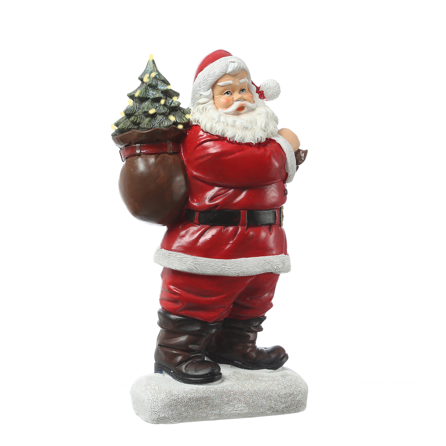 LED Weihnachtsmann mit leuchtendem Tannenbaum - Dekofigur aus Polyresin - H: 30cm - Batteriebetrieb