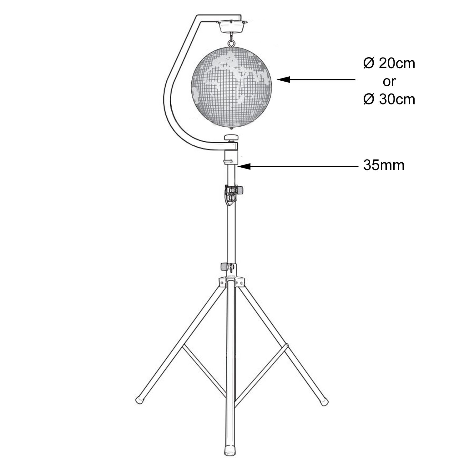 Spiegelkugel Stativhalterung bis 30cm Kugeln - schwarz - inkl. Motor Spiegelkugel Stativhalterung bis 30cm Kugeln - schwarz - inkl. Motor
