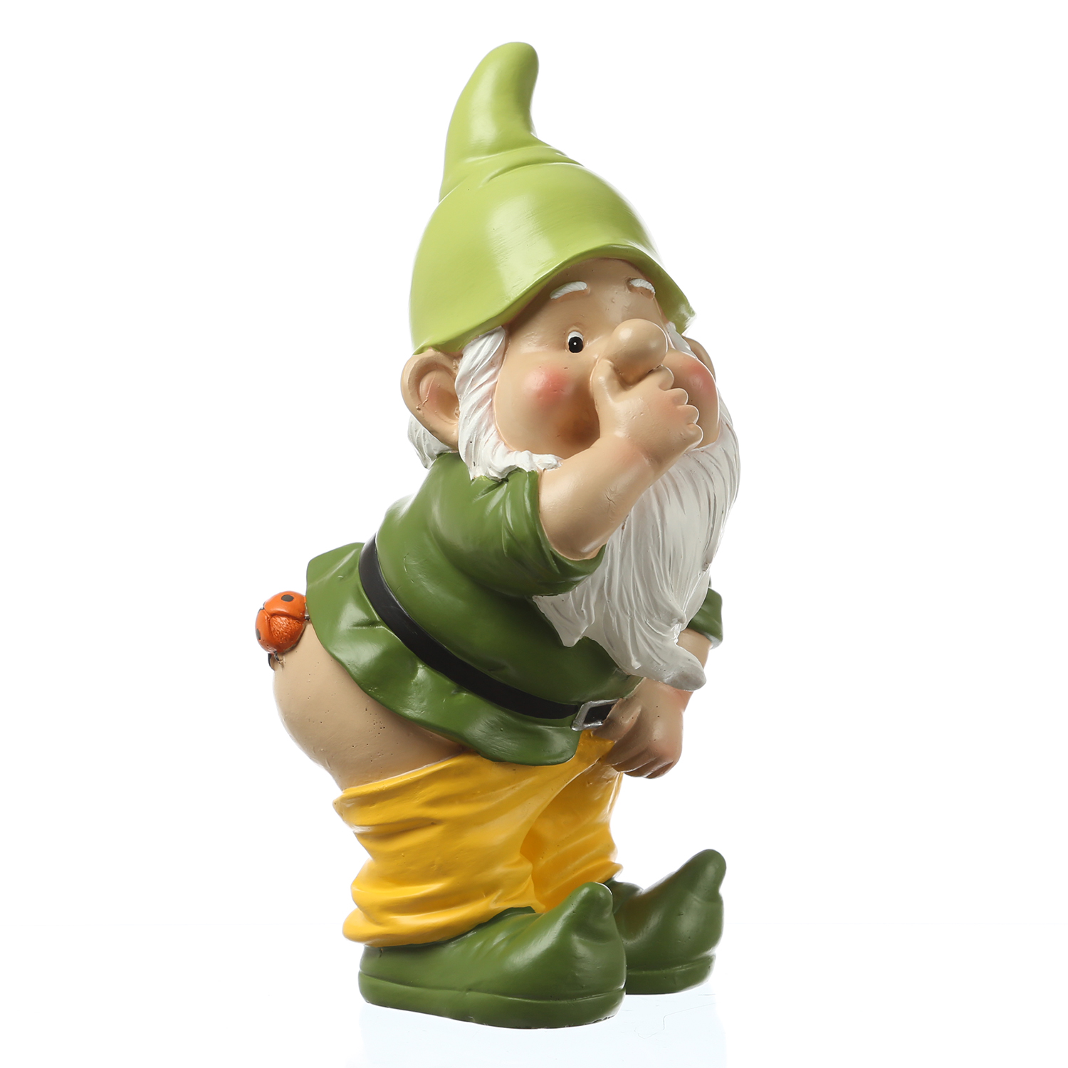 Gartenzwerg Hose Runter mit Marienkäfer - Frecher Zwerg mit nacktem Po  - Polyresin - H: 27cm