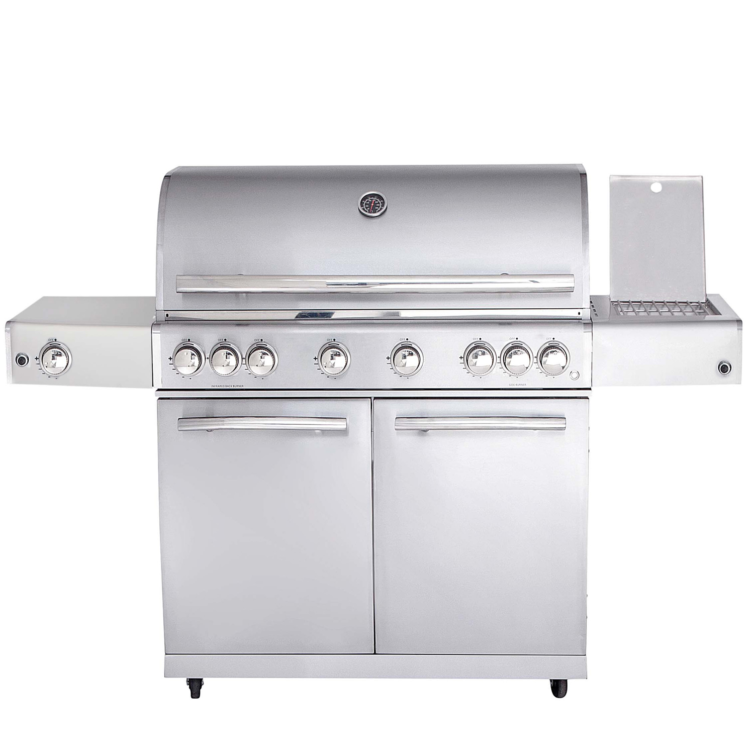CHEF Paket XL1 silber 6 Brenner Backburner Seitenkocher GRATIS: Cover, Grillplatte, Spieß