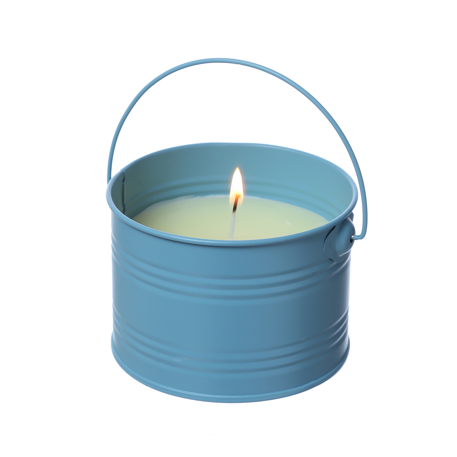 Duftkerze CITRONELLA - Echtwachs im Metalleimer - H: 8cm - gegen Stechmücken - hellblau