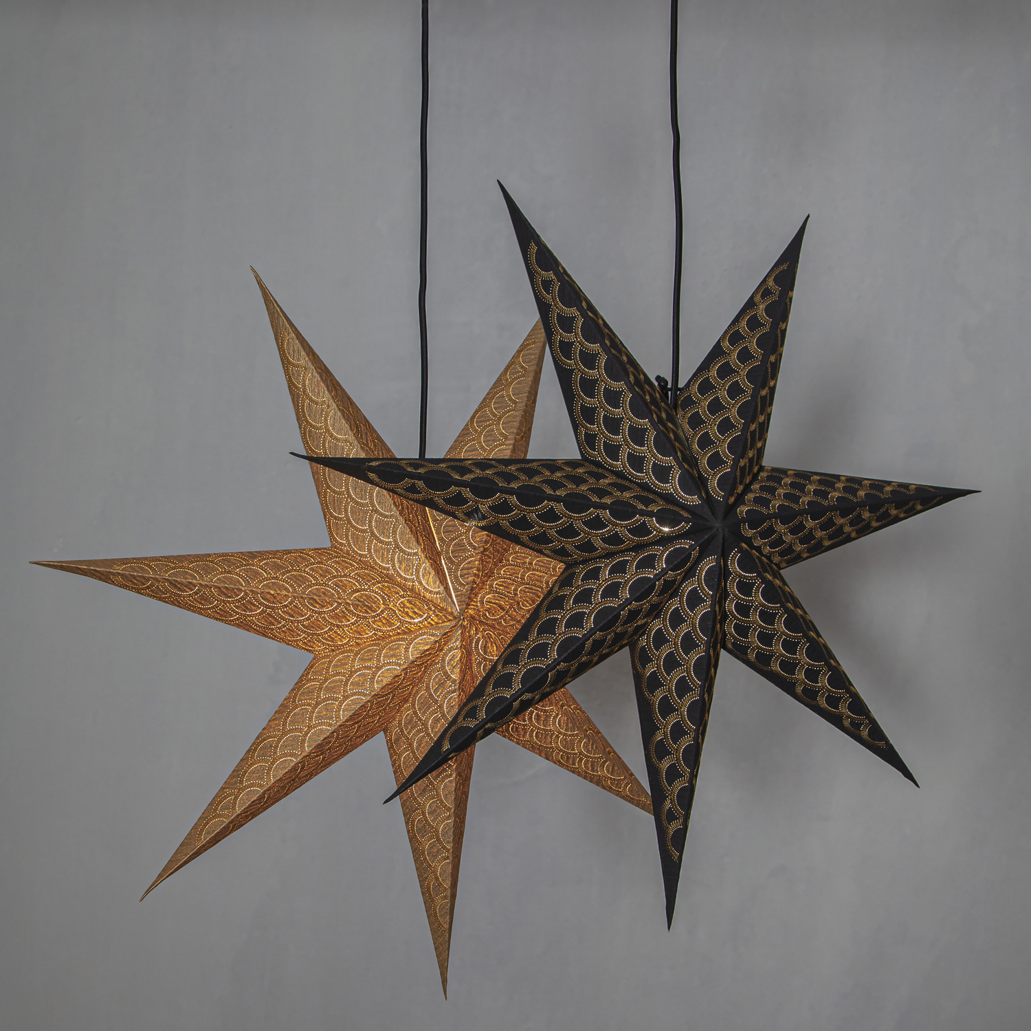 Papierstern Brodie - hängend - D: 60cm - Stickerei - Baumwolle - schwarz