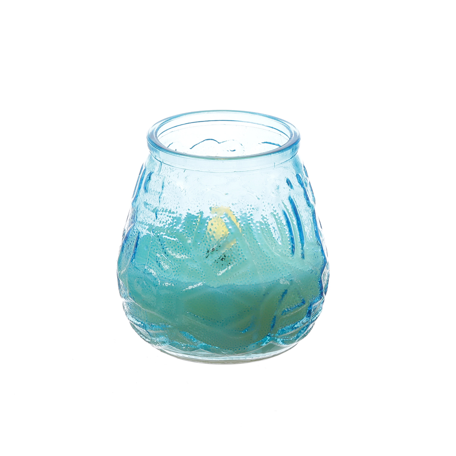 LED Kerze im Glas - LED Windlicht - Echtwachs - 3D Flamme - Timer - mit Batterie - H: 9,5cm - blau