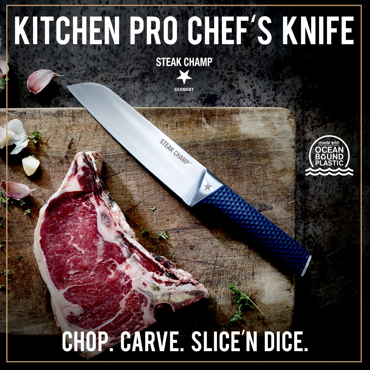 STEAK CHAMP Kochmesser - 33cm - Ocean Bound Plastic Griff