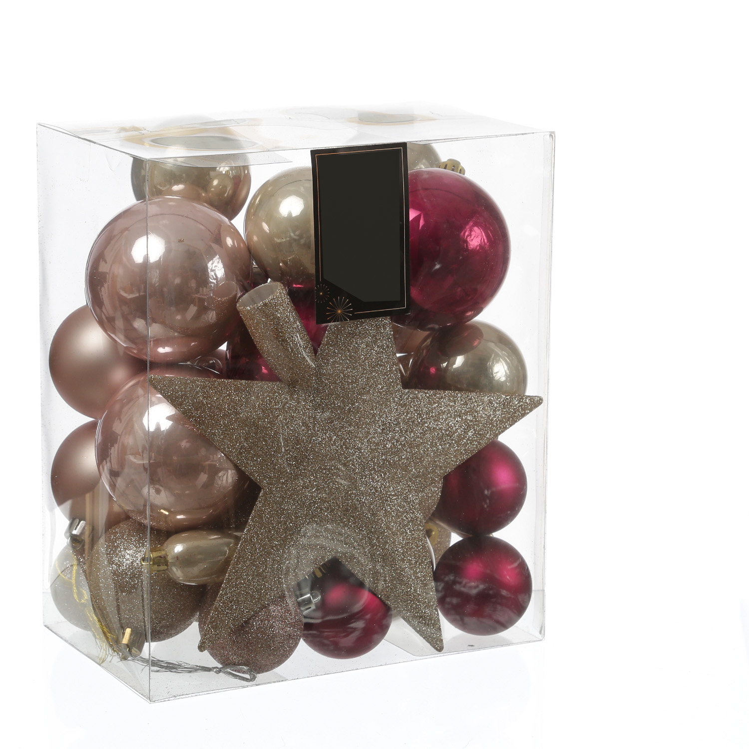 Christbaumkugeln - Weihnachtsbaumkugeln mit Stern Baumspitze - bruchfest - pink, rosa - 33er Set Christbaumkugeln - Weihnachtsbaumkugeln mit Stern Baumspitze - bruchfest - pink, rosa - 33er Set