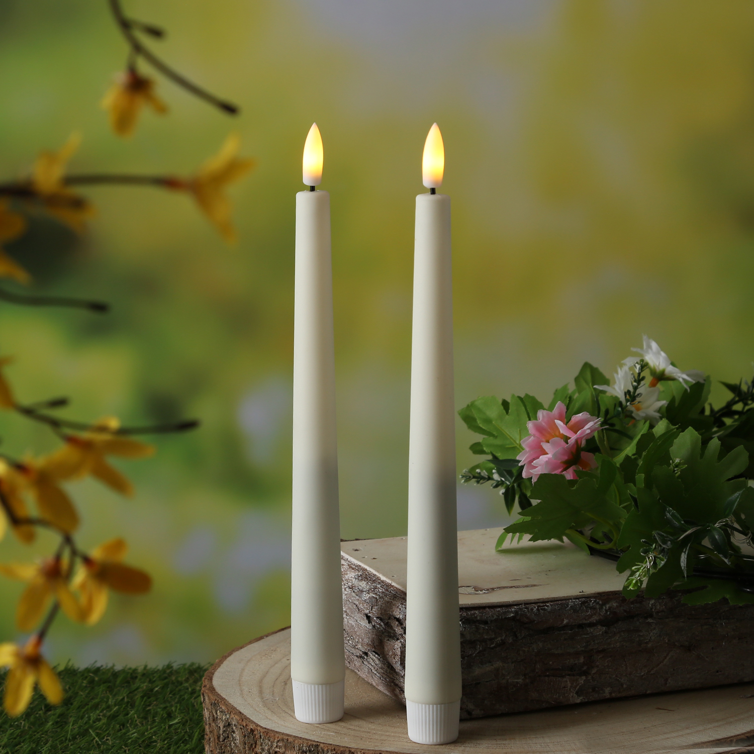 LED Stabkerzen - LED Tafelkerzen aus Kunststoff - H: 25,5cm - Timer - für Innen/Außen - weiß