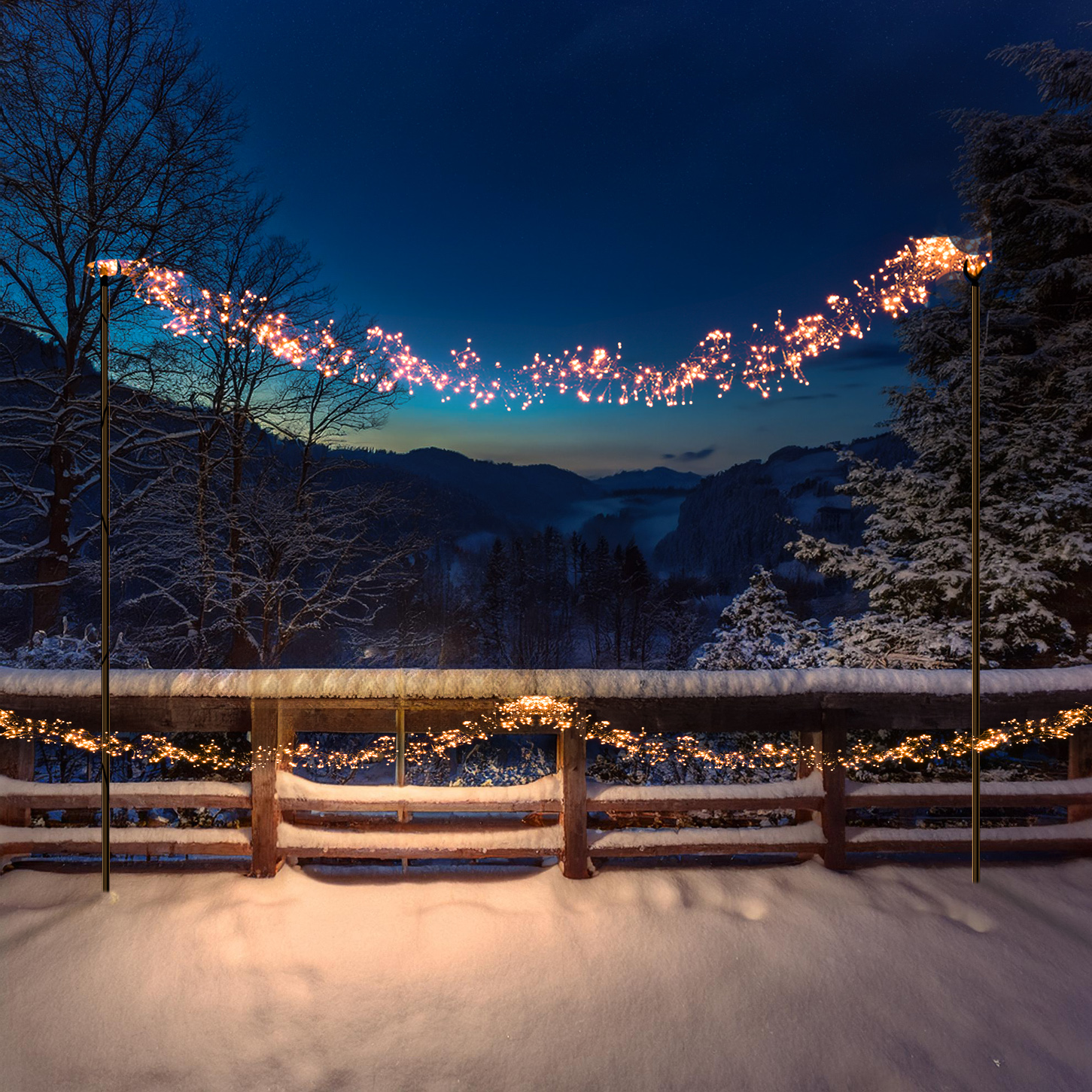LED Büschellichterkette - Cluster - 1512 bernstein LED - L: 14m - 8 Funkt. - Timer - Innen/Außen
