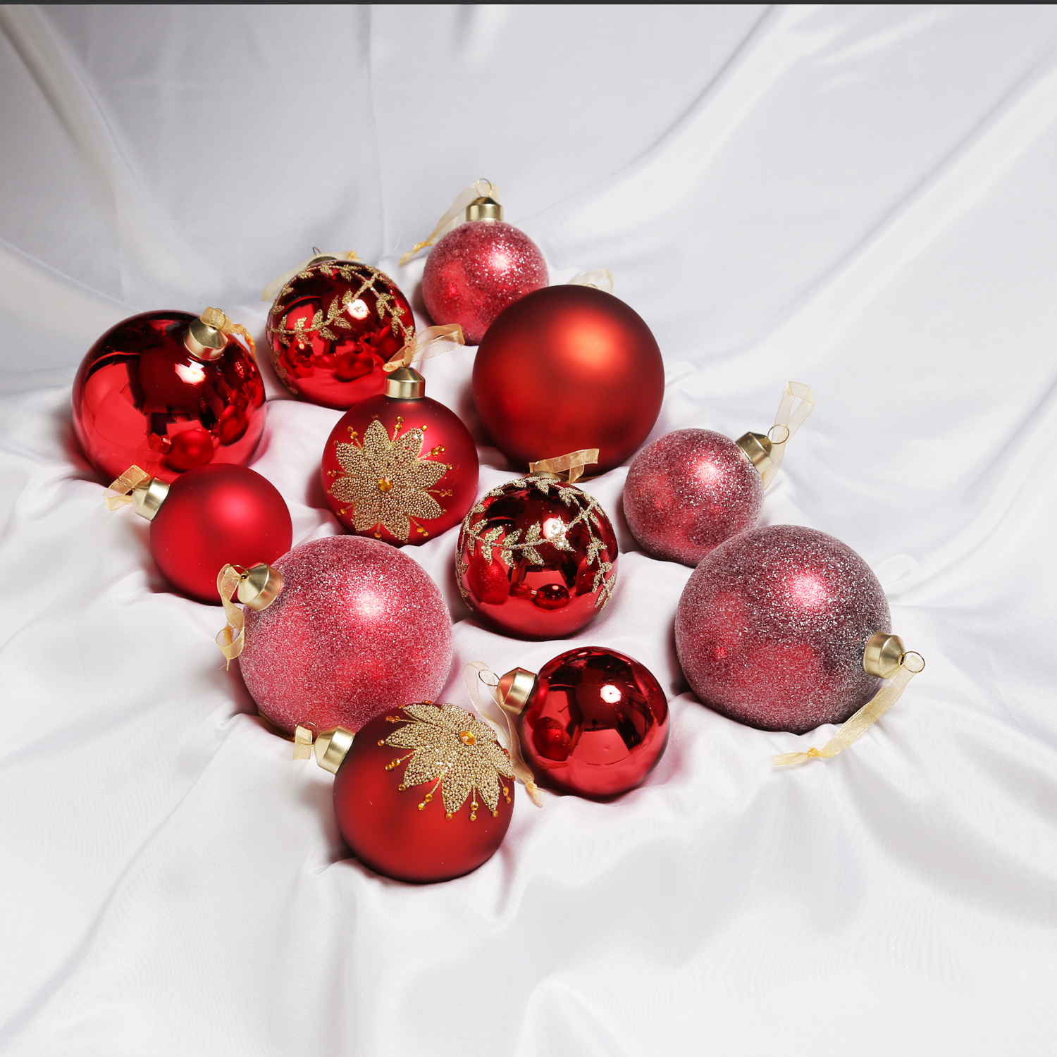 Christbaumkugel - Weihnachtskugel - Glas - 3 Größen - glänzend, matt und glitzernd - rot - 12er Set Christbaumkugel - Weihnachtskugel - Glas - 3 Größen - glänzend, matt und glitzernd - rot - 12er Set