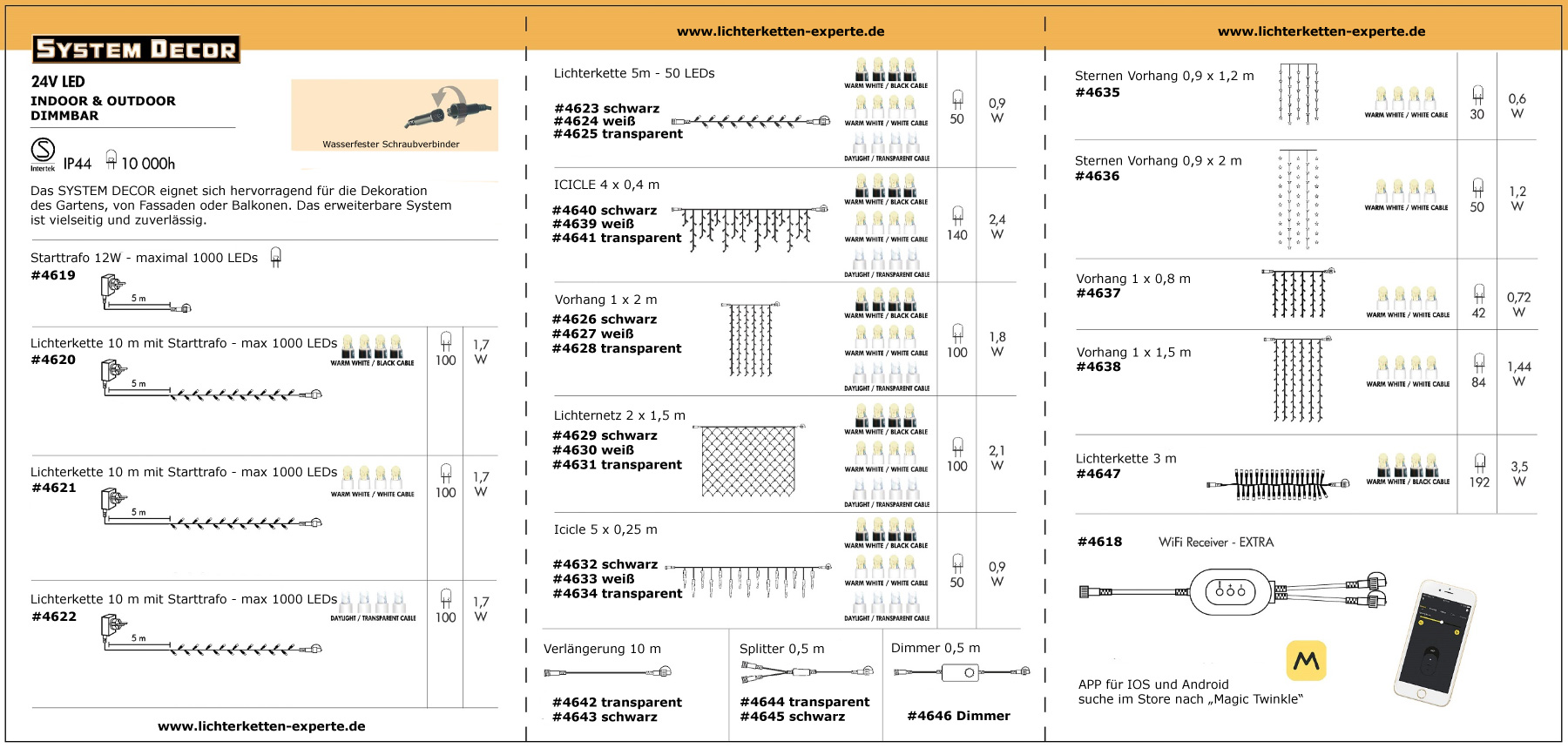 System DECOR | Starter Set Lichterkette 10m| koppelbar | schwarzes Kabel | 100 WW LEDs | inkl. Trafo
