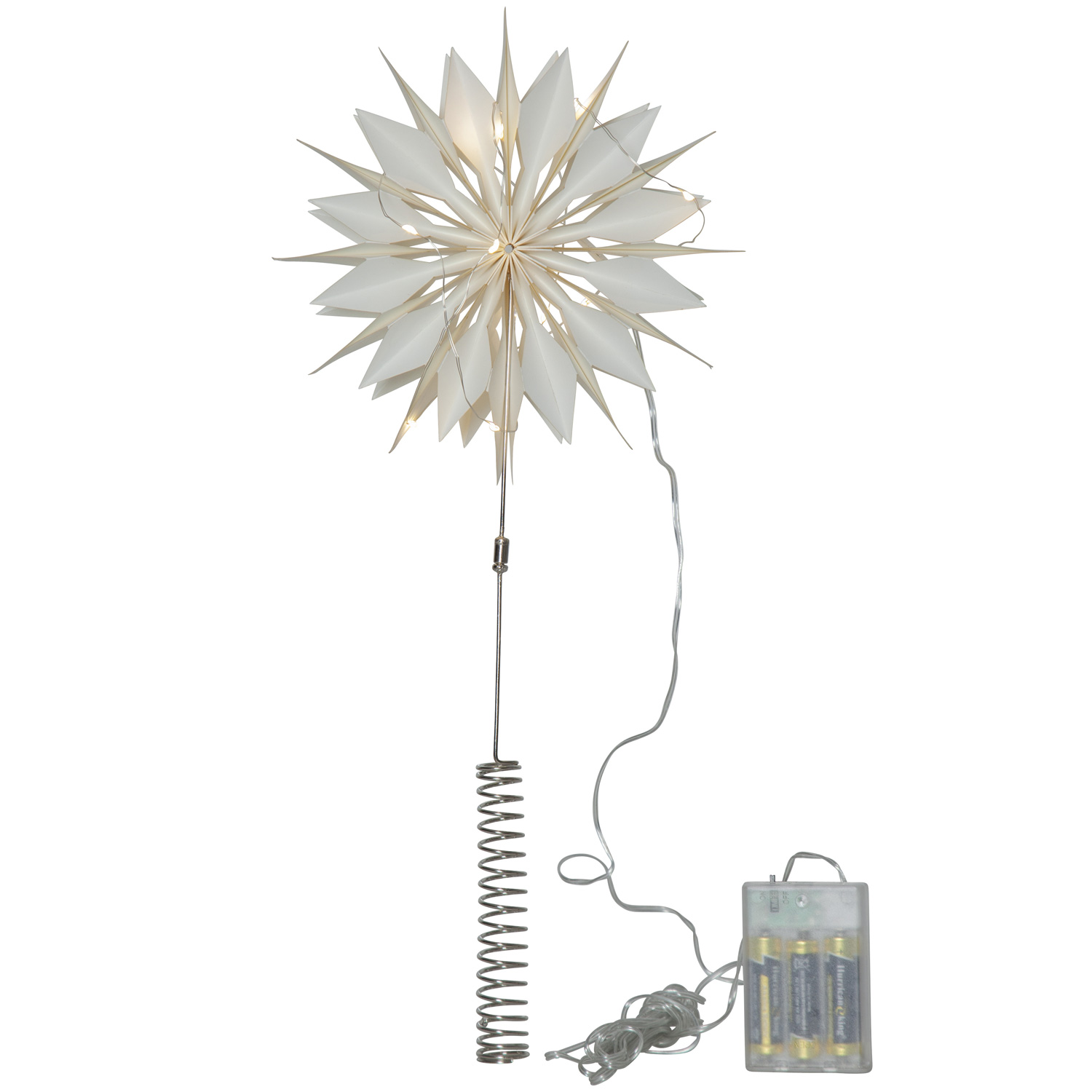 LED Baumspitze Papierstern MELLI -  10 warmweiße LED - H: 43cm - D: 20cm - Timer - Batterie - weiß LED Baumspitze Papierstern MELLI -  10 warmweiße LED - H: 43cm - D: 20cm - Timer - Batterie - weiß