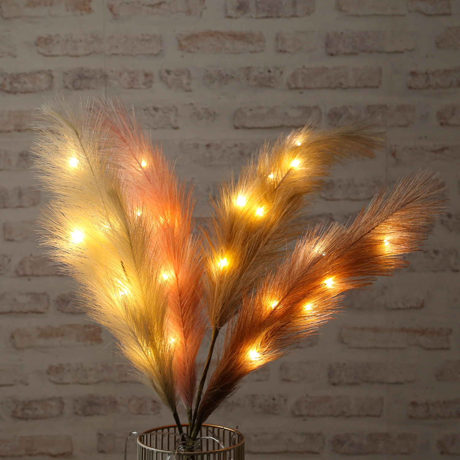 LED Zweig Federbüschel - Pampasgras - 6 warmweiße LED - H: 70cm - Timer - für Innen - rosa