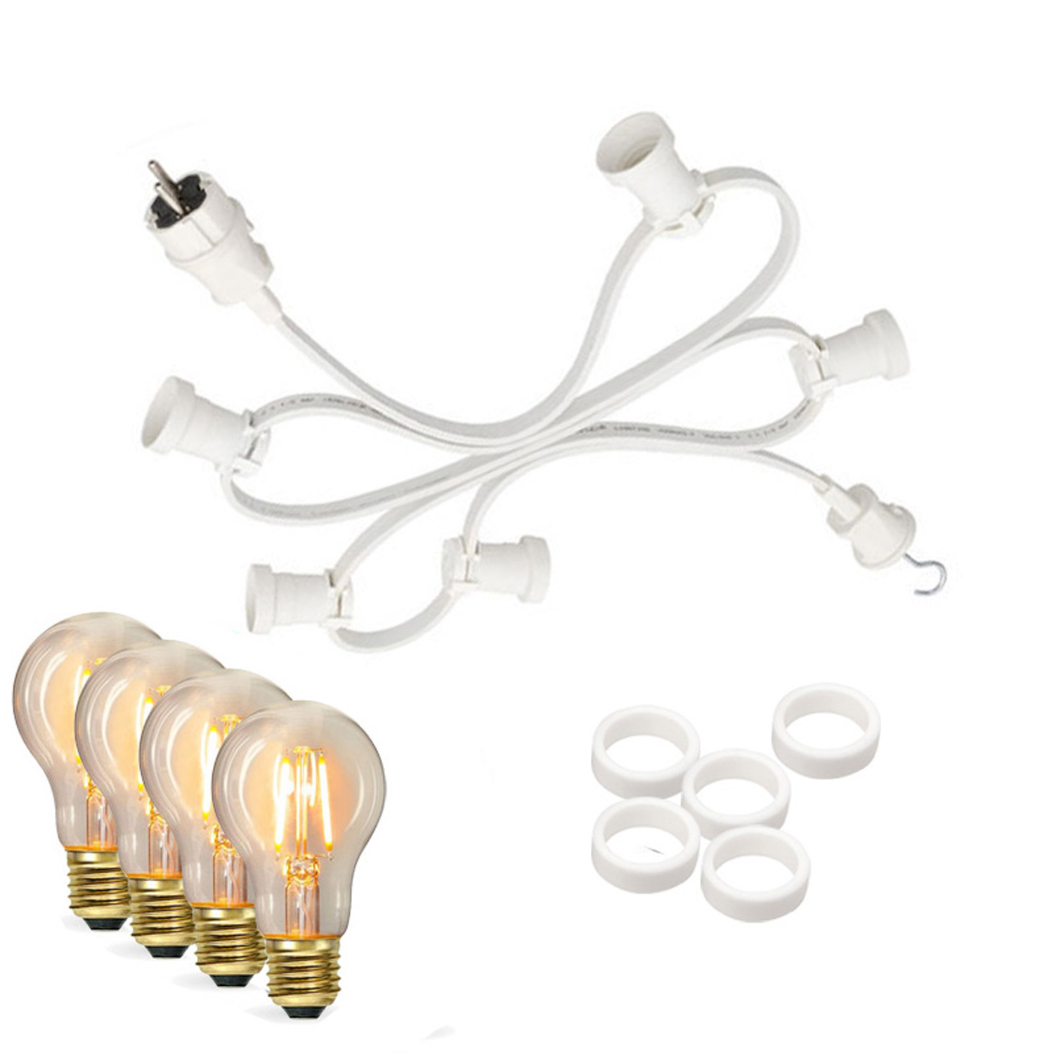 Illu-/Partylichterkette 5m - Außenlichterkette weiß - Made in Germany - 5 dimmbare Leuchtmittel Illu-/Partylichterkette 5m - Außenlichterkette weiß - Made in Germany - 5 dimmbare Leuchtmittel