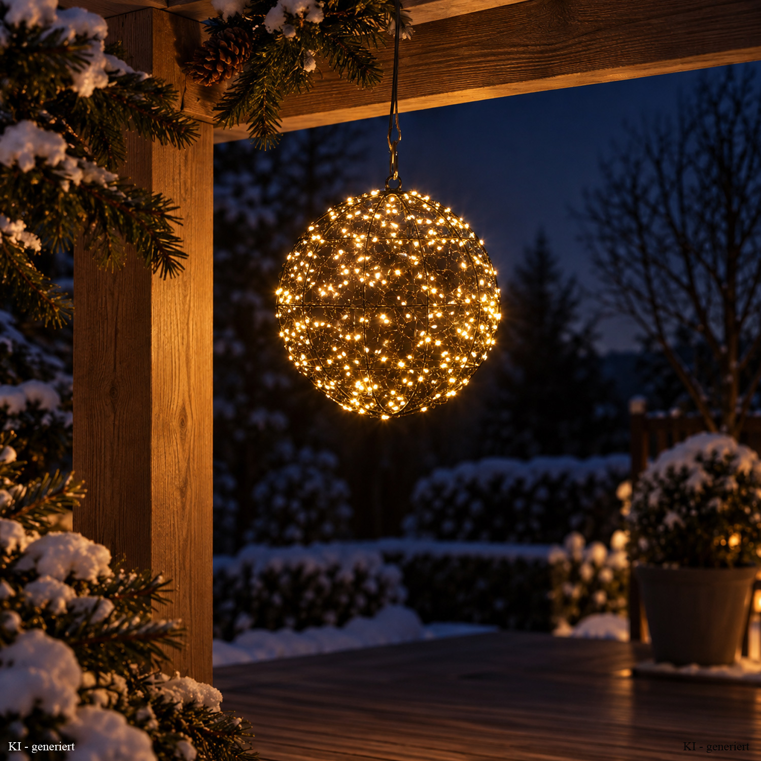 LED Drahtkugel - Leuchtkugel - 400 bernsteinfarbene LED - Timer - D: 30cm - für Innen/Außen