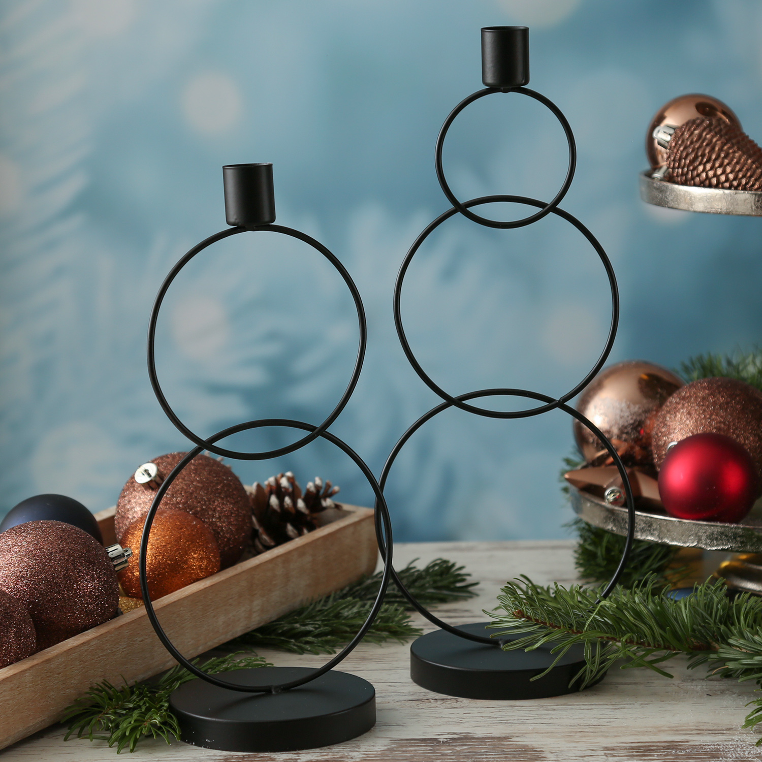 Stabkerzenhalter - Kerzenständer - 2 Ringe - Eisen - H: 29cm - schwarz Stabkerzenhalter - Kerzenständer - 2 Ringe - Eisen - H: 29cm - schwarz