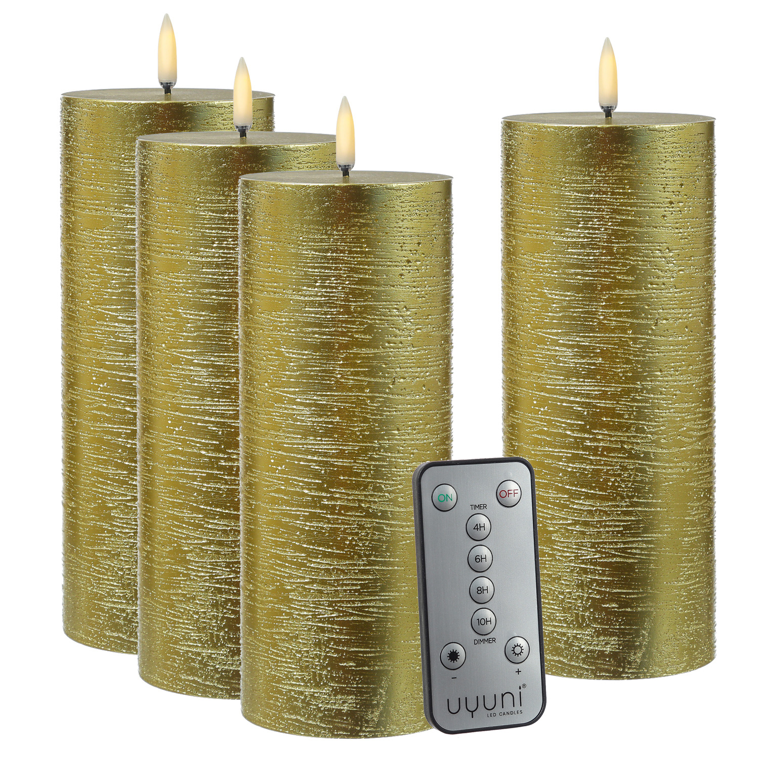 LED Kerzenset PIA - Rustik-Optik - H: 20cm - inkl. Batterien und Fernbedienung - gold - 4er Set LED Kerzenset PIA - Rustik-Optik - H: 20cm - inkl. Batterien und Fernbedienung - gold - 4er Set