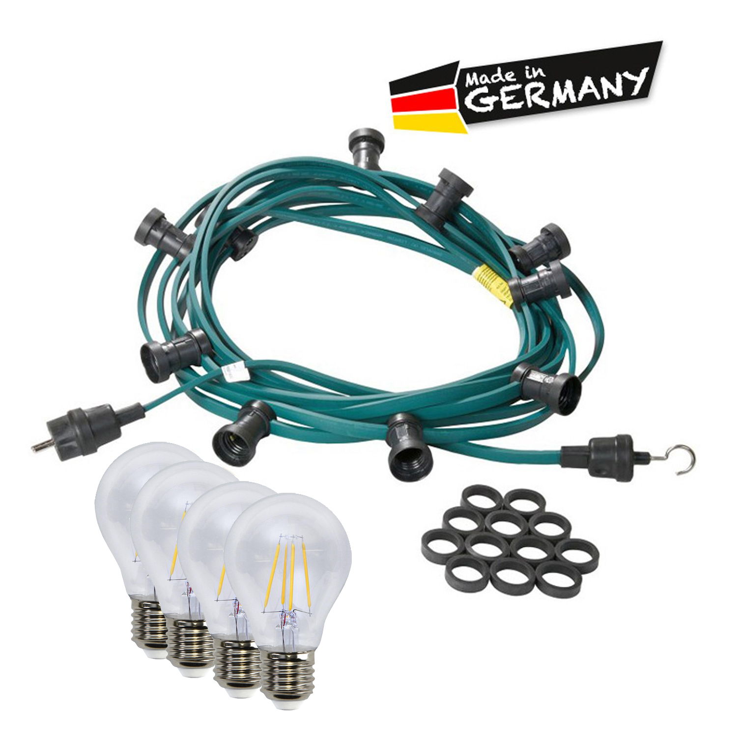 Illu-/Partylichterkette 10m - Außenlichterkette grün - Made in Germany - 20 dimmbare Filament LED