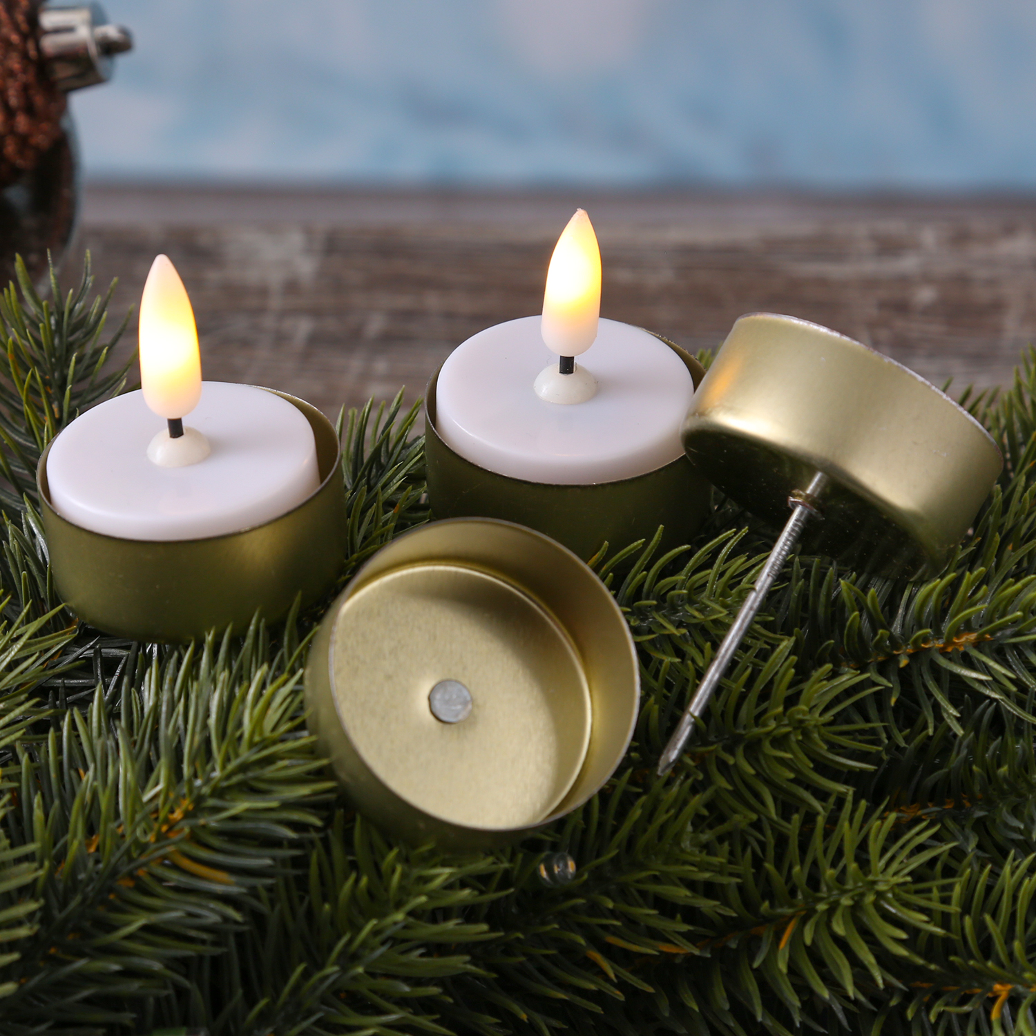 Adventskranzstecker ohne Dorn - Teelichthalter - Metall - H: 7,5cm - D: 4cm - gold - 4er Set Adventskranzstecker ohne Dorn - Teelichthalter - Metall - H: 7,5cm - D: 4cm - gold - 4er Set