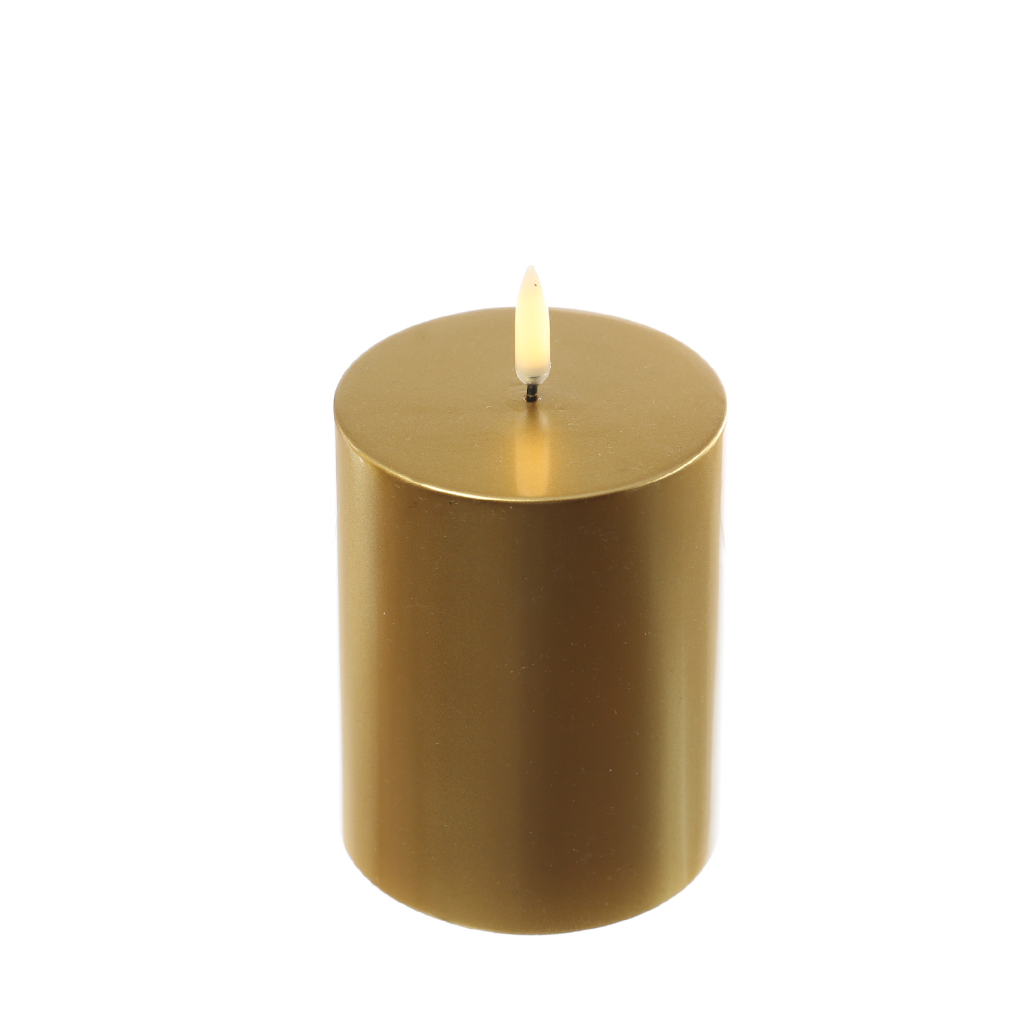 LED Kerze THEA - Echtwachs Stumpenkerze - 7,8cm x 10cm - Timer - bis zu 1000 Std. - matt gold