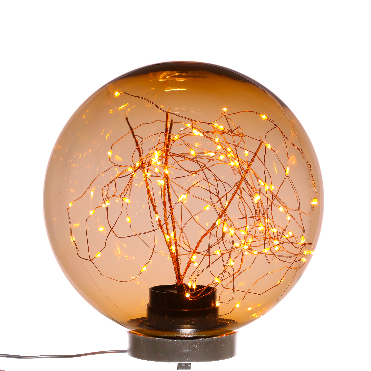 LED Kugel mit Drahtlicherkette - stehend - 100 bernsteinfarbene LED - D: 25cm - f. Außen - amber