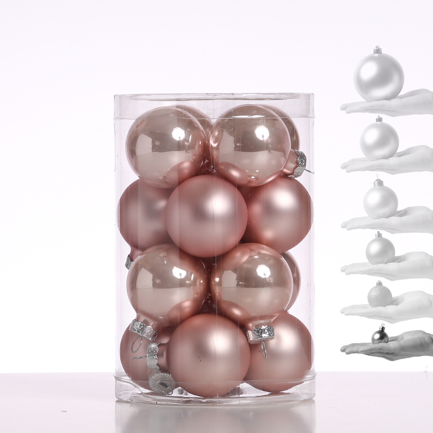 Christbaumkugel - Glas - D: 3,5cm - glänzend und matt - puderrosa - 16er Set