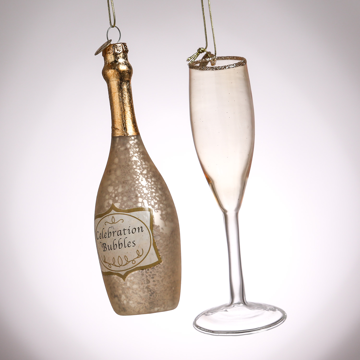 Weihnachtsbaumschmuck CHAMPANGER Flasche und Glas - Glas - inkl. Aufhänger - 2er Set Weihnachtsbaumschmuck CHAMPANGER Flasche und Glas - Glas - inkl. Aufhänger - 2er Set